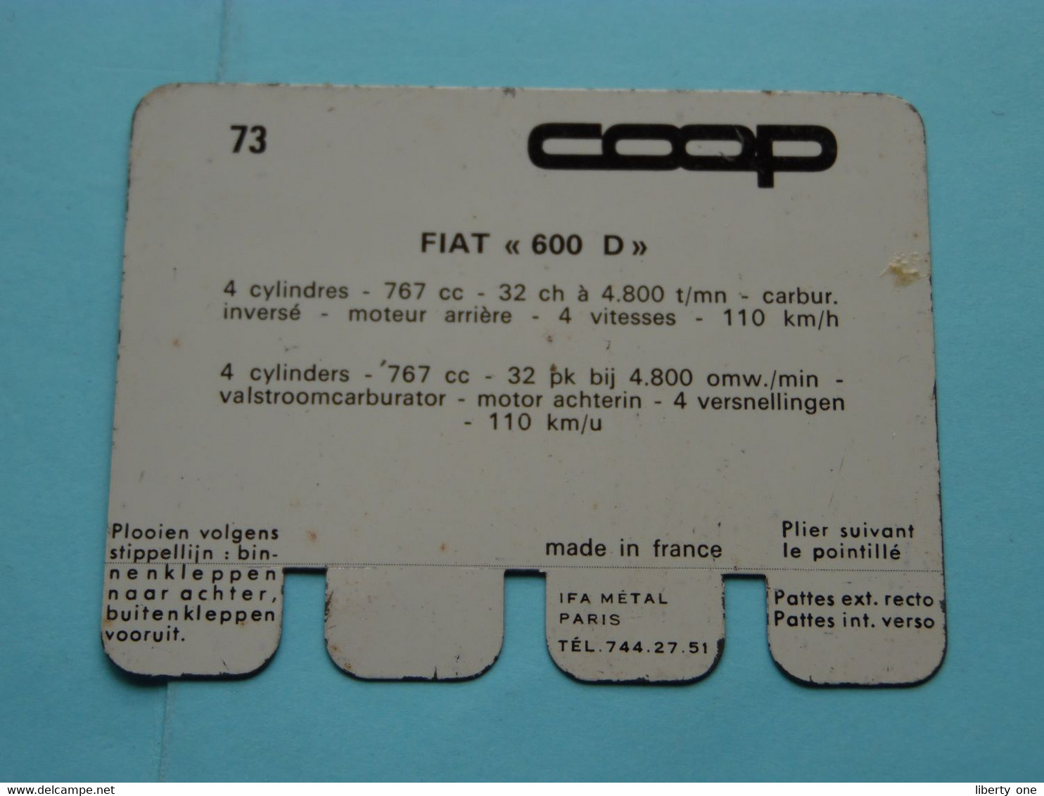 FIAT 600 D - Coll. N° 73 NL/FR ( Plaquette C O O P - Voir Photo - IFA Metal Paris ) ! - Targhe In Lamiera (a Partire Dal 1961)