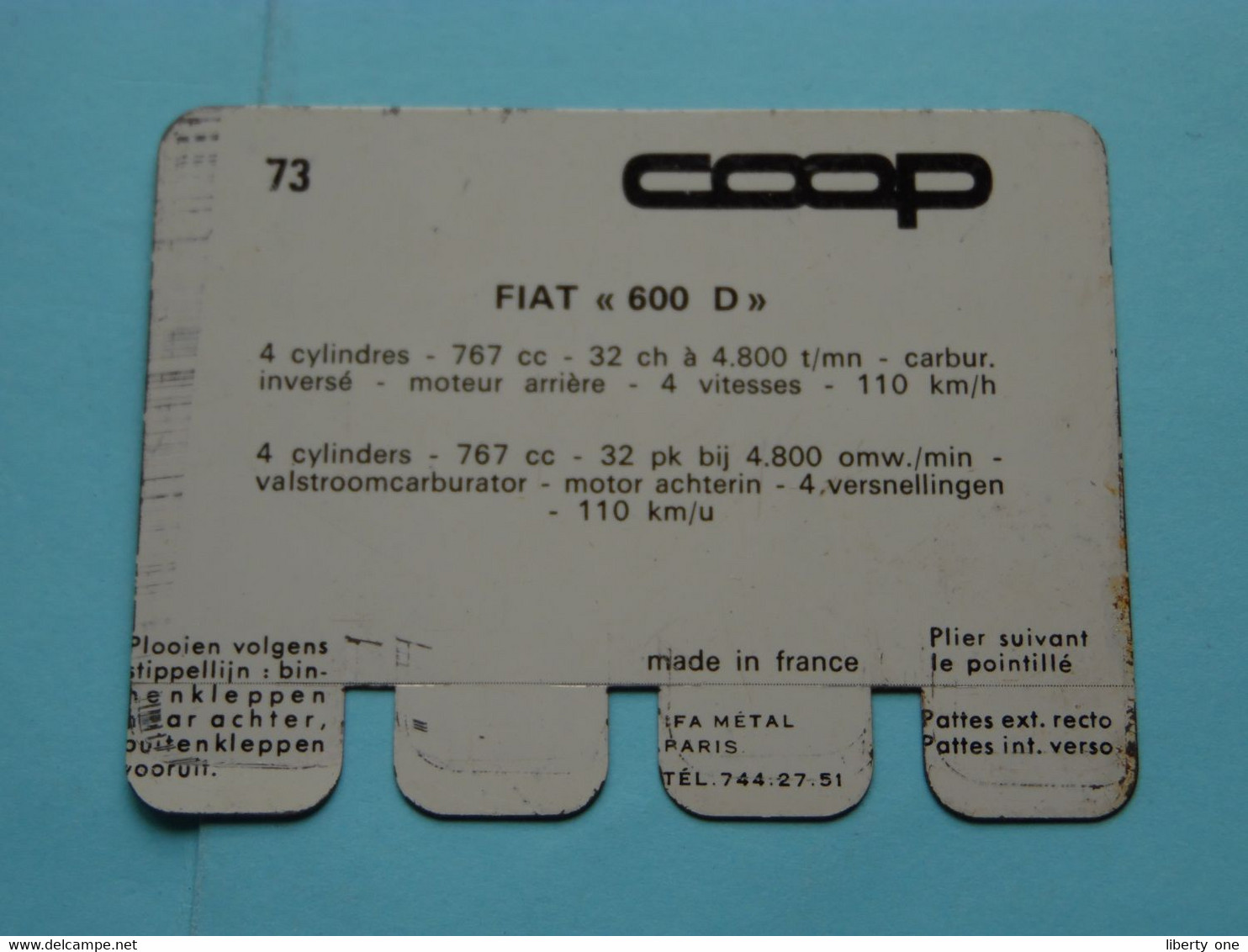 FIAT 600 D - Coll. N° 73 NL/FR ( Plaquette C O O P - Voir Photo - IFA Metal Paris ) ! - Placas En Aluminio (desde 1961)