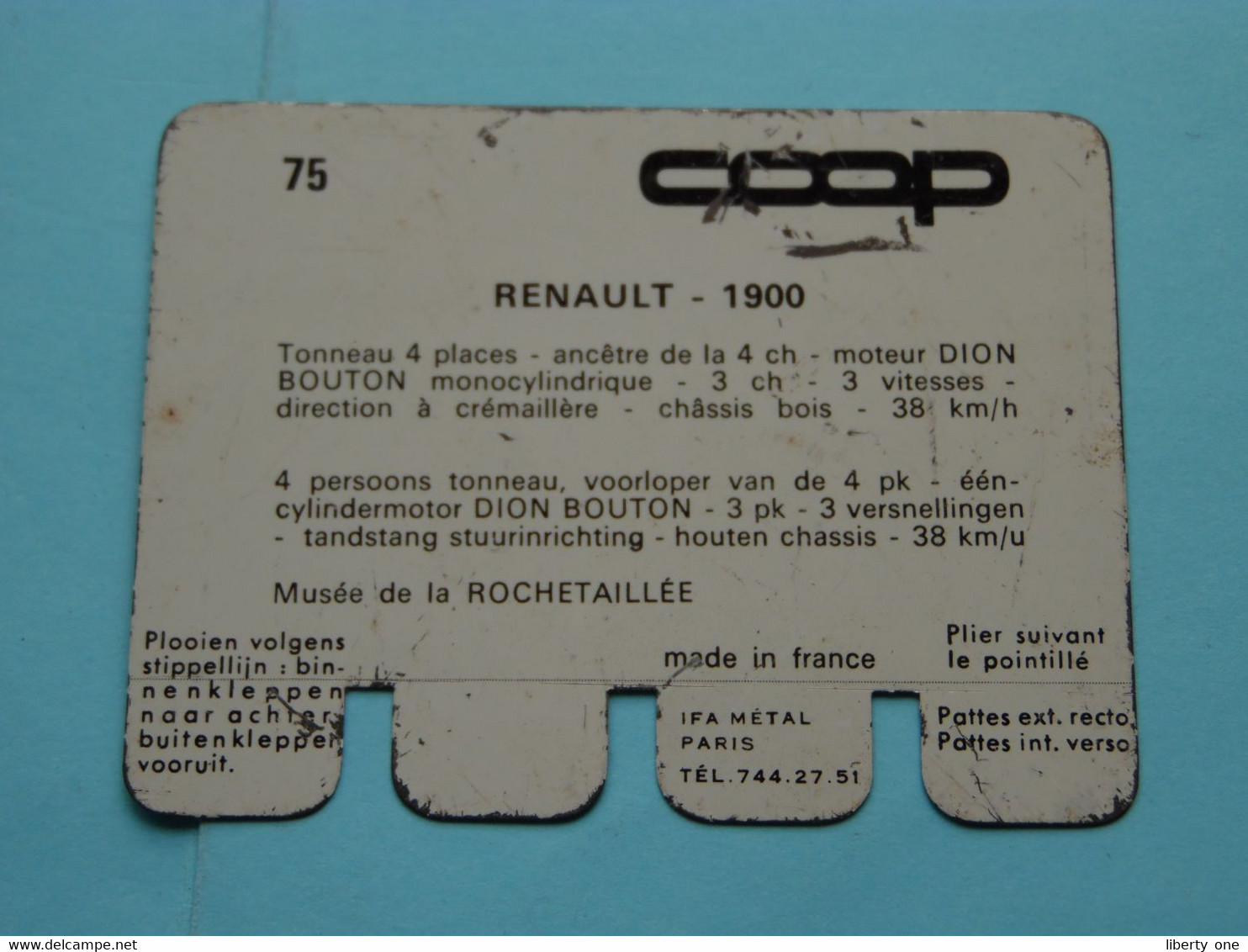 RENAULT - 1900 - Coll. N° 75 NL/FR ( Plaquette C O O P - Voir Photo - IFA Metal Paris ) ! - Plaques En Tôle (après 1960)