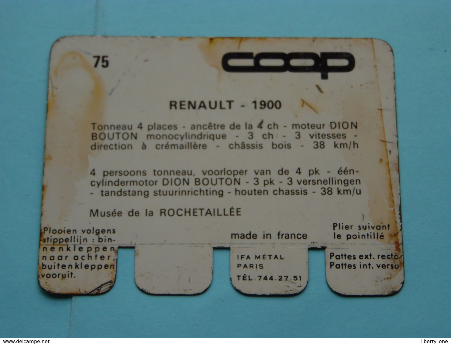 RENAULT - 1900 - Coll. N° 75 NL/FR ( Plaquette C O O P - Voir Photo - IFA Metal Paris ) ! - Plaques En Tôle (après 1960)
