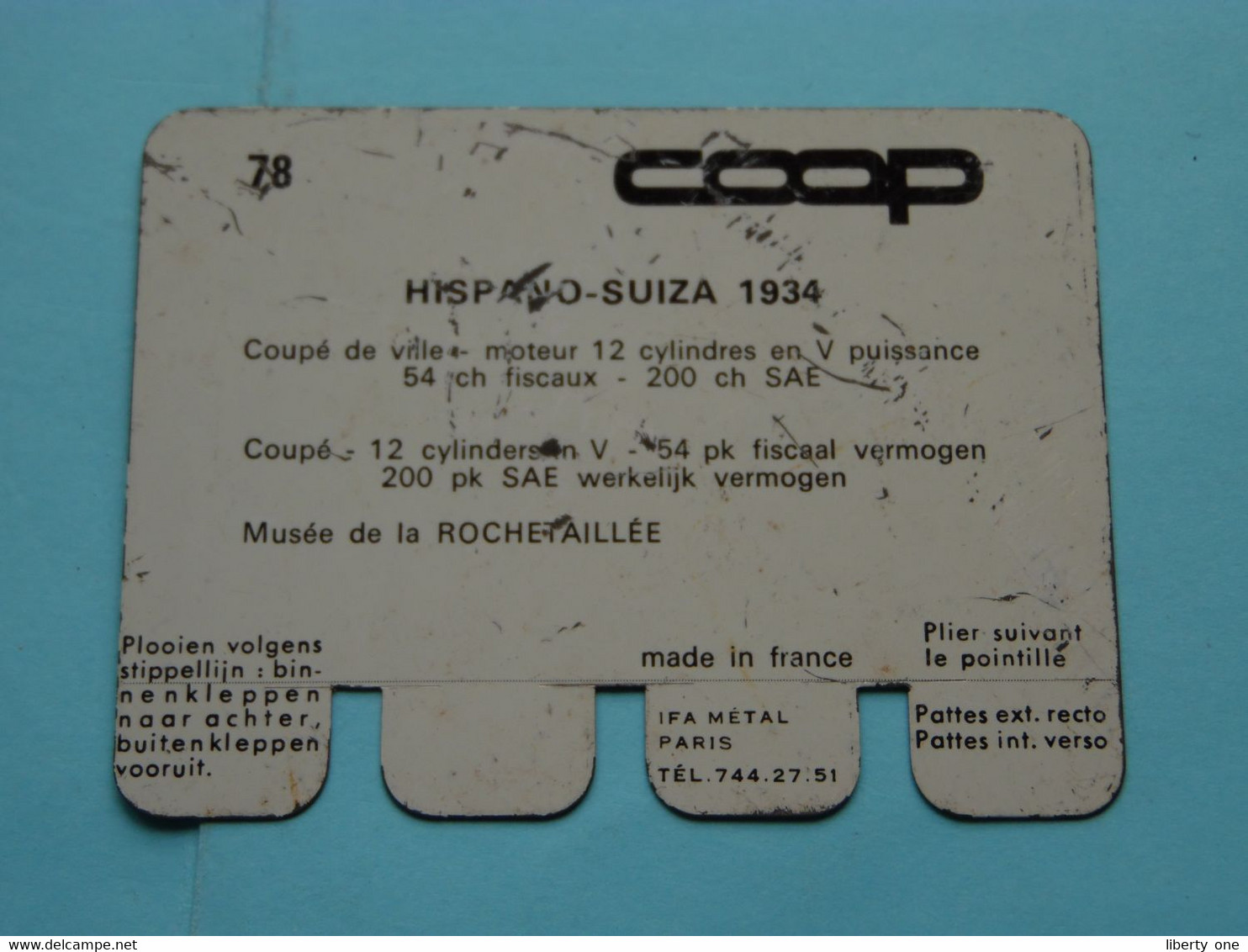 HISPANO-SUIZA - 1934 - Coll. N° 78 NL/FR ( Plaquette C O O P - Voir Photo - IFA Metal Paris ) ! - Plaques En Tôle (après 1960)