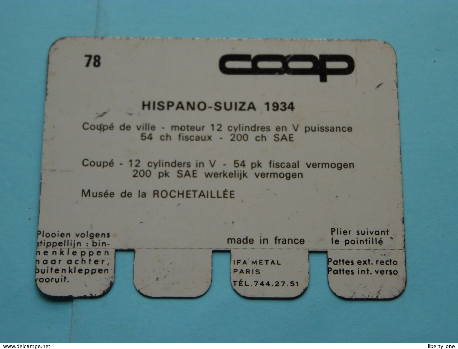 HISPANO-SUIZA - 1934 - Coll. N° 78 NL/FR ( Plaquette C O O P - Voir Photo - IFA Metal Paris ) ! - Plaques En Tôle (après 1960)