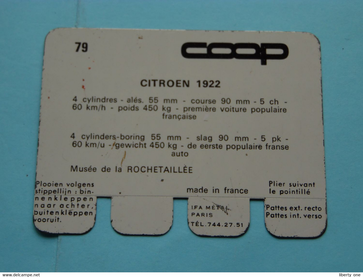 CITROEN 1922 - Coll. N° 79 NL/FR ( Plaquette C O O P - Voir Photo - IFA Metal Paris ) ! - Targhe In Lamiera (a Partire Dal 1961)