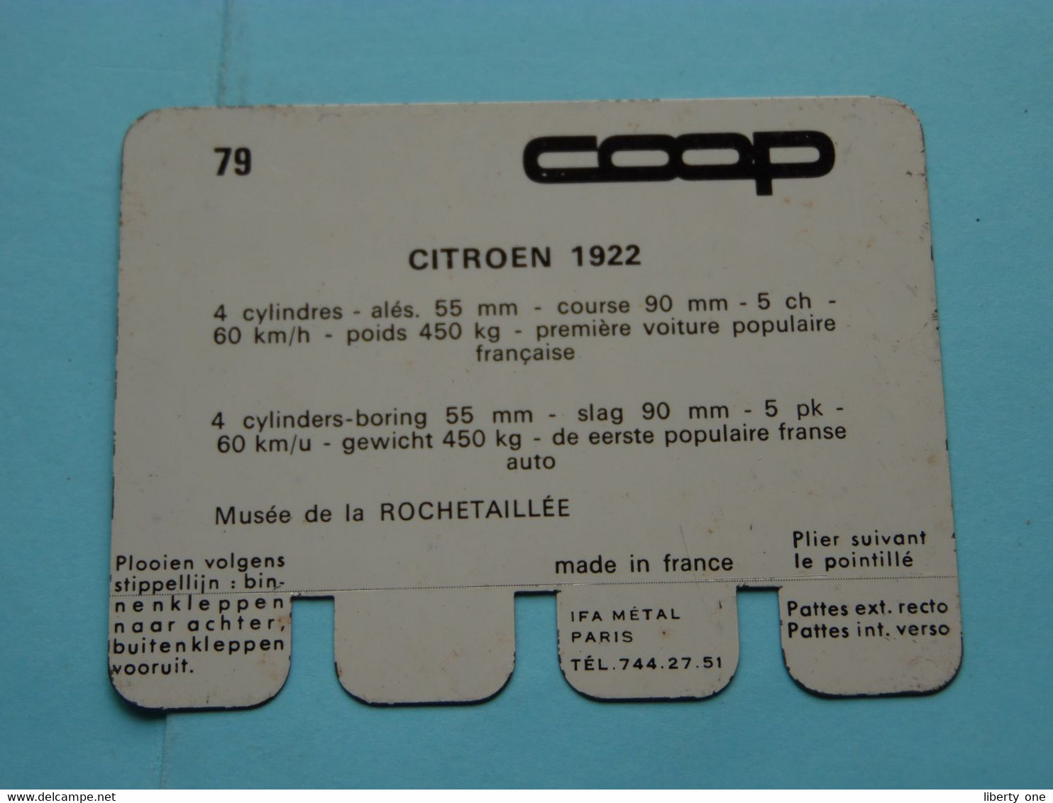 CITROEN 1922 - Coll. N° 79 NL/FR ( Plaquette C O O P - Voir Photo - IFA Metal Paris ) ! - Plaques En Tôle (après 1960)