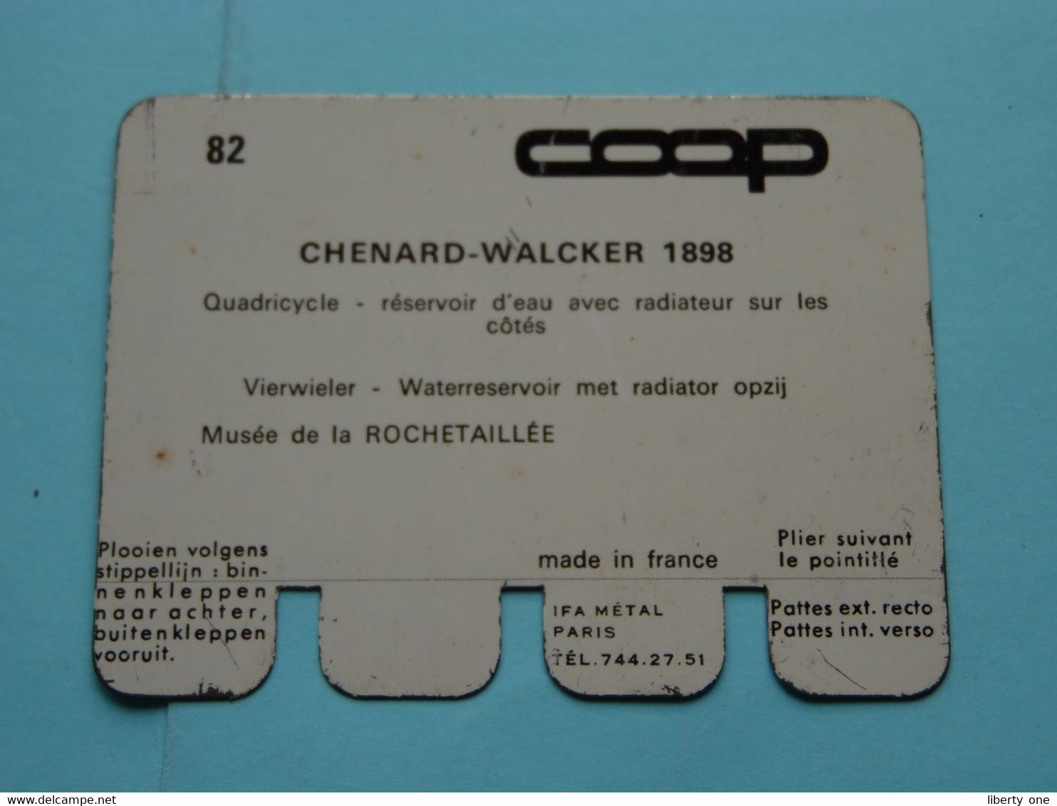 CHENARD-WALCKER 1898 - Coll. N° 82 NL/FR ( Plaquette C O O P - Voir Photo - IFA Metal Paris ) ! - Plaques En Tôle (après 1960)