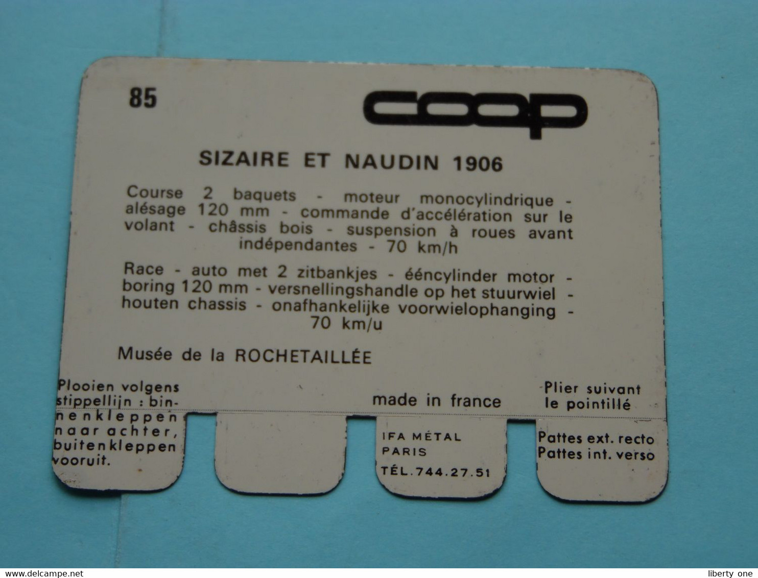 SIZAIRE ET NAUDIN 1906 - Coll. N° 85 NL/FR ( Plaquette C O O P - Voir Photo - IFA Metal Paris ) ! - Plaques En Tôle (après 1960)