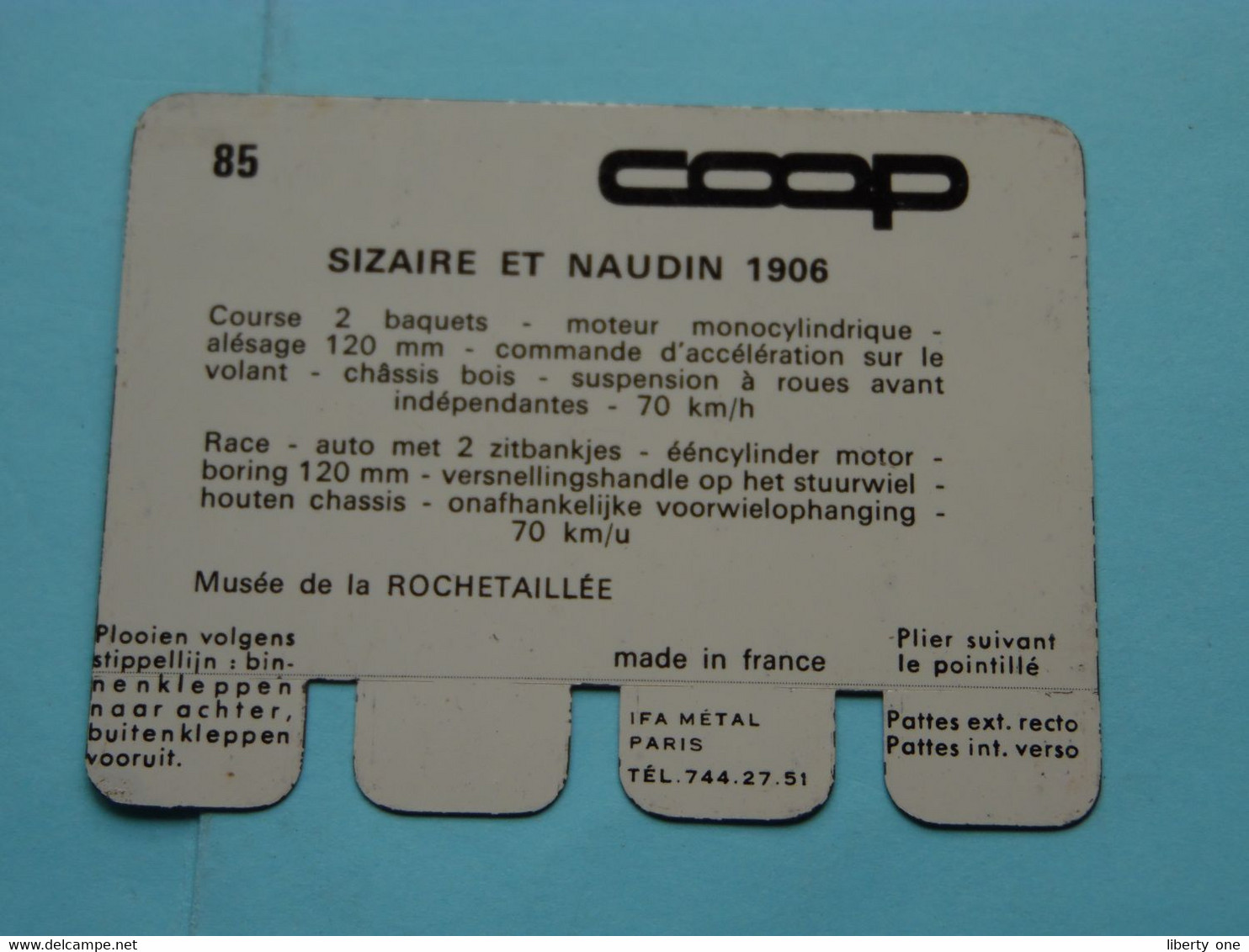 SIZAIRE ET NAUDIN 1906 - Coll. N° 85 NL/FR ( Plaquette C O O P - Voir Photo - IFA Metal Paris ) ! - Placas En Aluminio (desde 1961)