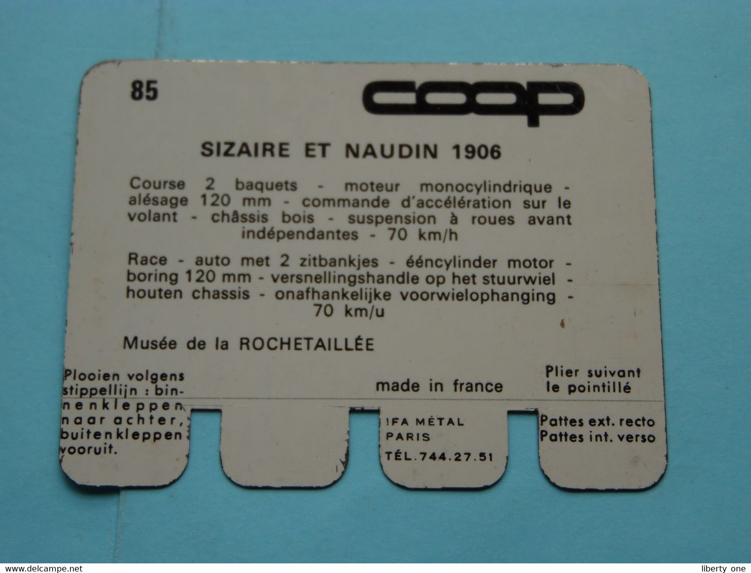 SIZAIRE ET NAUDIN 1906 - Coll. N° 85 NL/FR ( Plaquette C O O P - Voir Photo - IFA Metal Paris ) ! - Plaques En Tôle (après 1960)