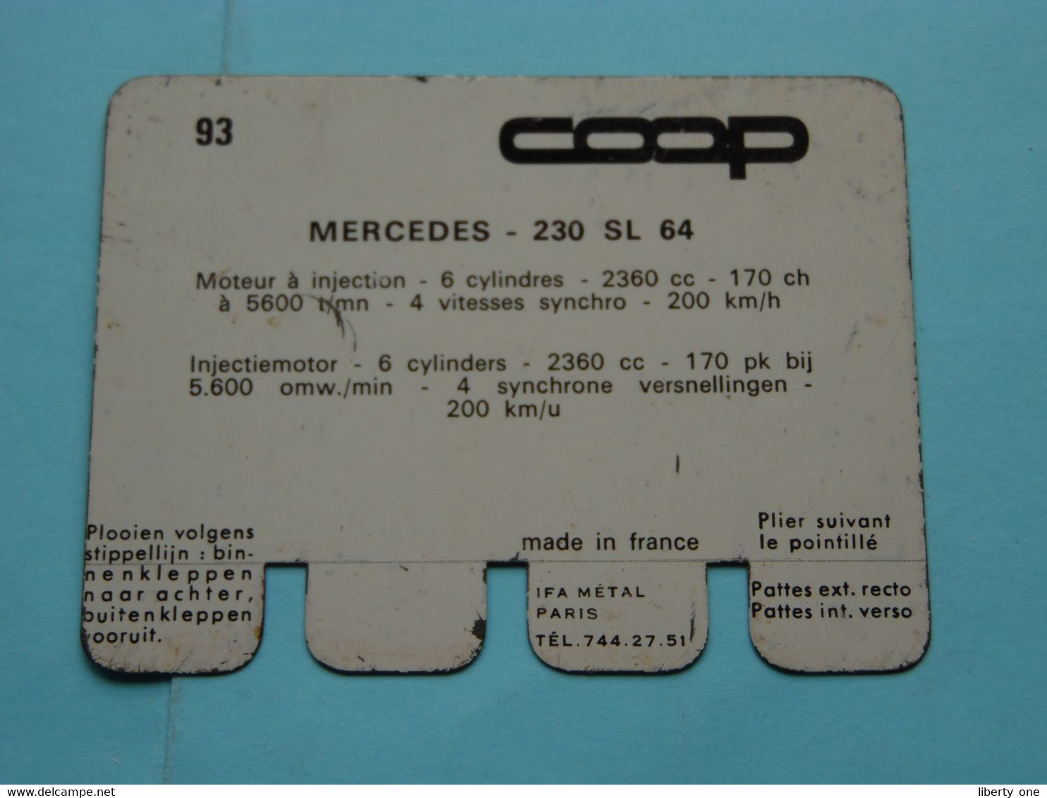 MERCEDES 230 SL 64 - Coll. N° 93 NL/FR ( Plaquette C O O P - Voir Photo - IFA Metal Paris ) ! - Targhe In Lamiera (a Partire Dal 1961)