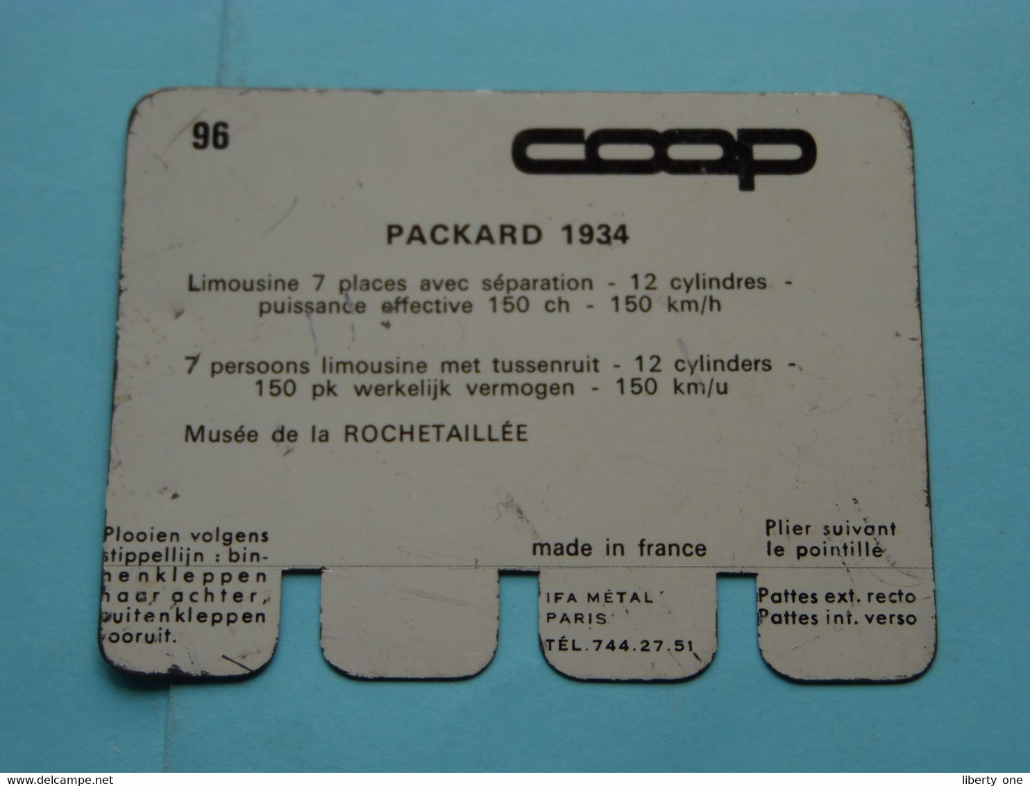 PACKARD 1934 - Coll. N° 96 NL/FR ( Plaquette C O O P - Voir Photo - IFA Metal Paris ) ! - Placas En Aluminio (desde 1961)