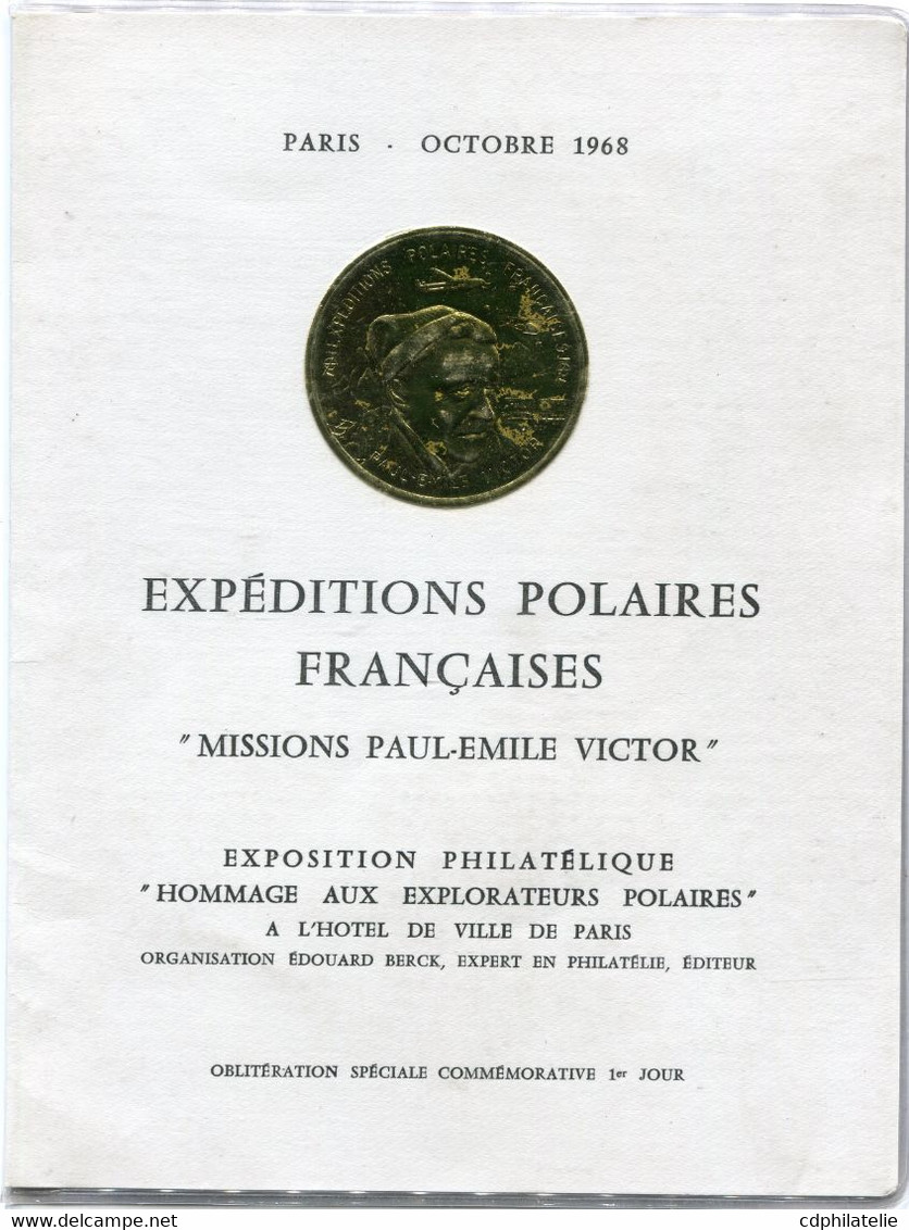 FRANCE DOCUMENT PHILATELIQUE EXPEDITIONS POLAIRES FRANCAISES " MISSIONS PAUL-EMILE VICTOR AVEC SIGNATURE - Polar Explorers & Famous People