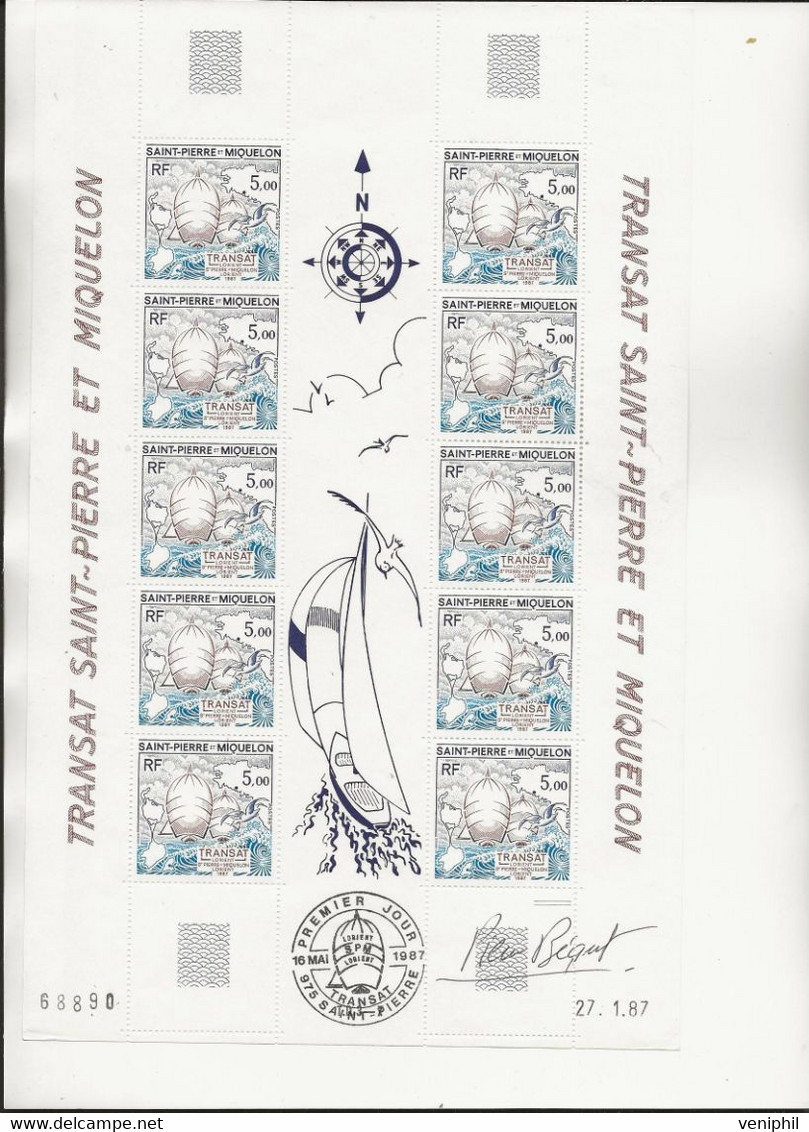 ST PIERRE ET MIQUELON - N° 477 A EN FEUILLE DE 5 PAIRE NEUVE XX -SIGNE PERRE BEQUET - ANNEE 1987 -COTE : 42,50 € - Nuevos