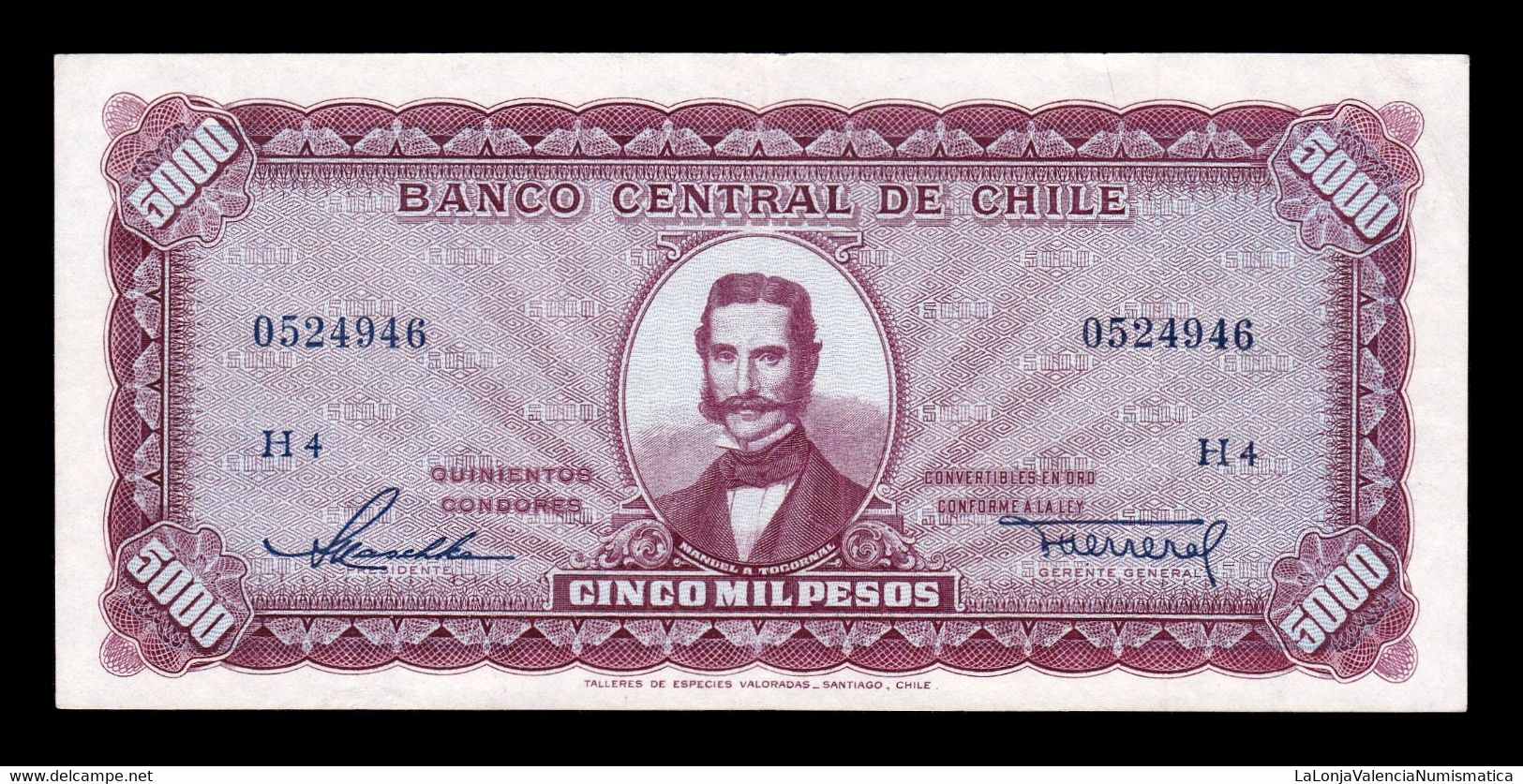 Chile 5000 Pesos 1947-1959 Pick 117b(3) EBC XF - Cile