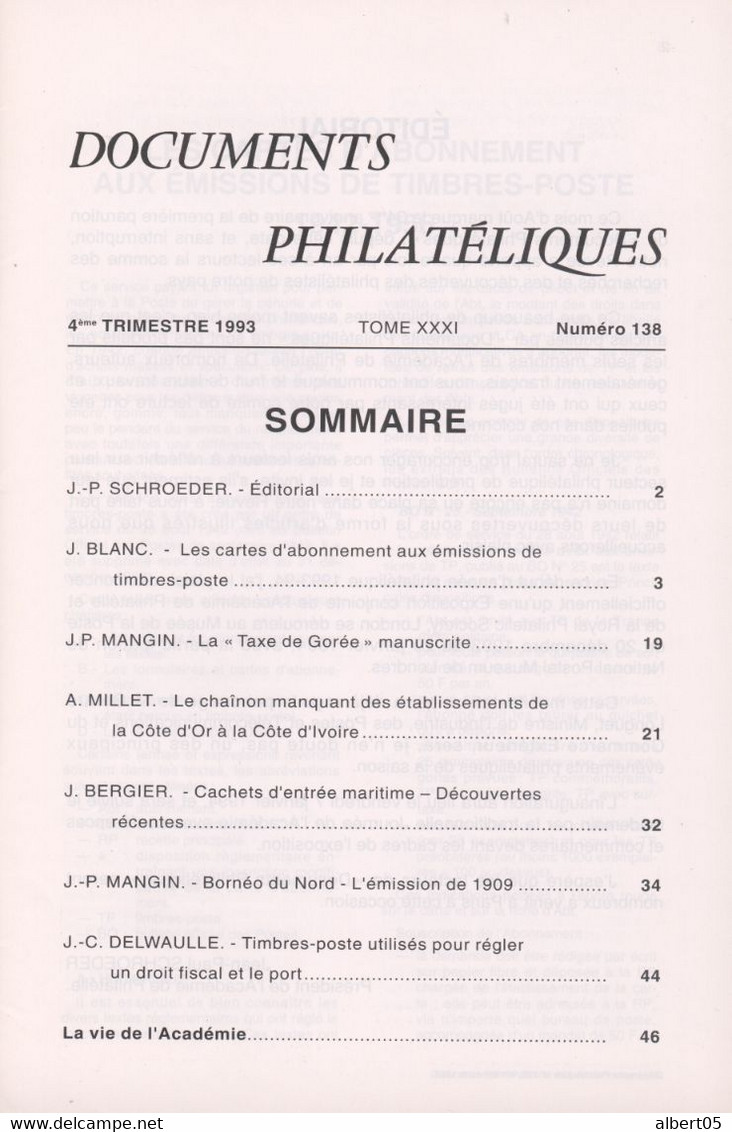 Revue De L'Académie De Philatélie - Documents Philatéliques N° 138 - Avec Sommaire - Filatelie En Postgeschiedenis