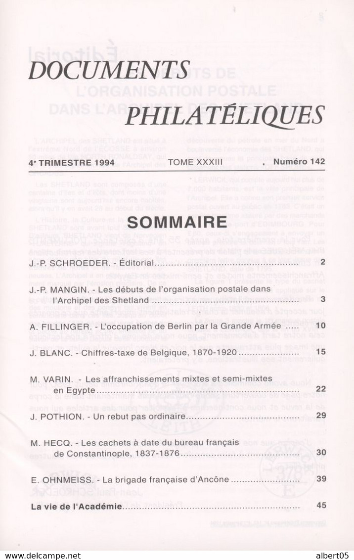 Revue De L'Académie De Philatélie - Documents Philatéliques N° 142 - Avec Sommaire - Philatélie Et Histoire Postale