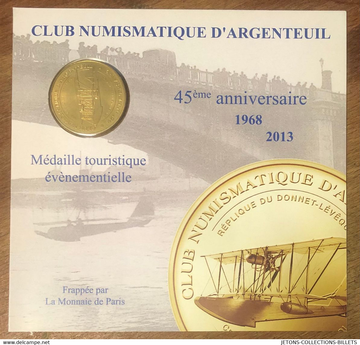 95 ARGENTEUIL NUMISMATIQUE HYDRAVION + ENCART MDP 2013 MÉDAILLE MONNAIE DE PARIS JETON MEDALS COINS TOKENS - 2013