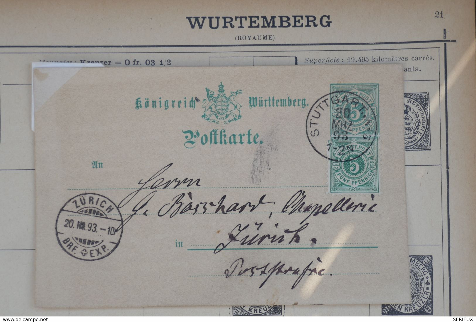 T5 WURTENBERG  BELLE CARTE LETTRE 1893 STUTTGART  POUR ZURICH SCHWEIZ   ++ AFFRANCH. PLAISANT - Storia Postale