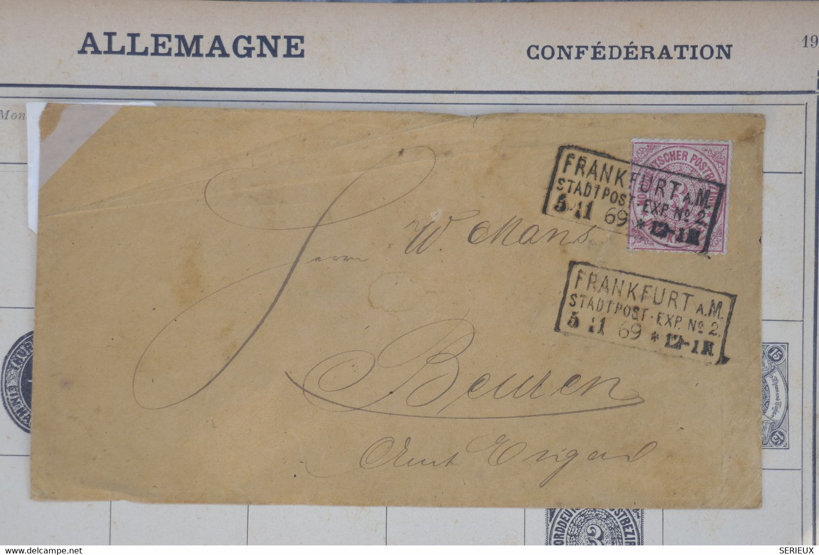 T6 CONFEDERATION ALLEMAGNE NORD BELLE LETTRE 1869 FRANKFURT  POUR BEUREN BADE  ++ AFFRANCH. PLAISANT - Brieven En Documenten