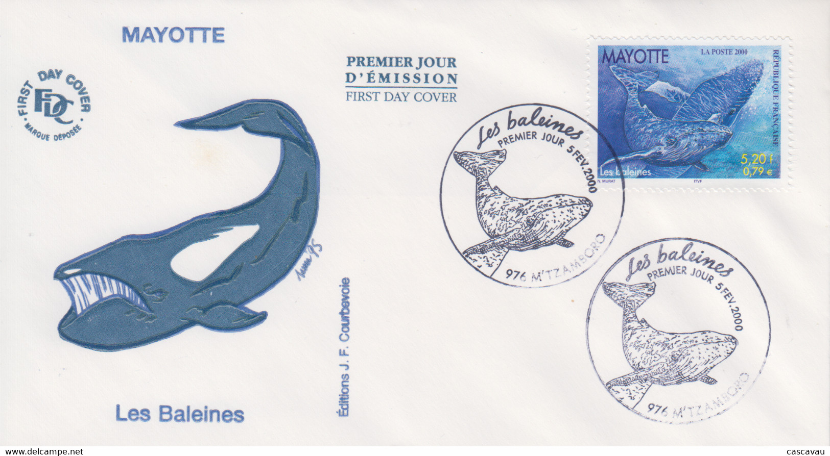 Enveloppe  FDC  1er  Jour    MAYOTTE    Les   BALEINES    2000 - Baleines
