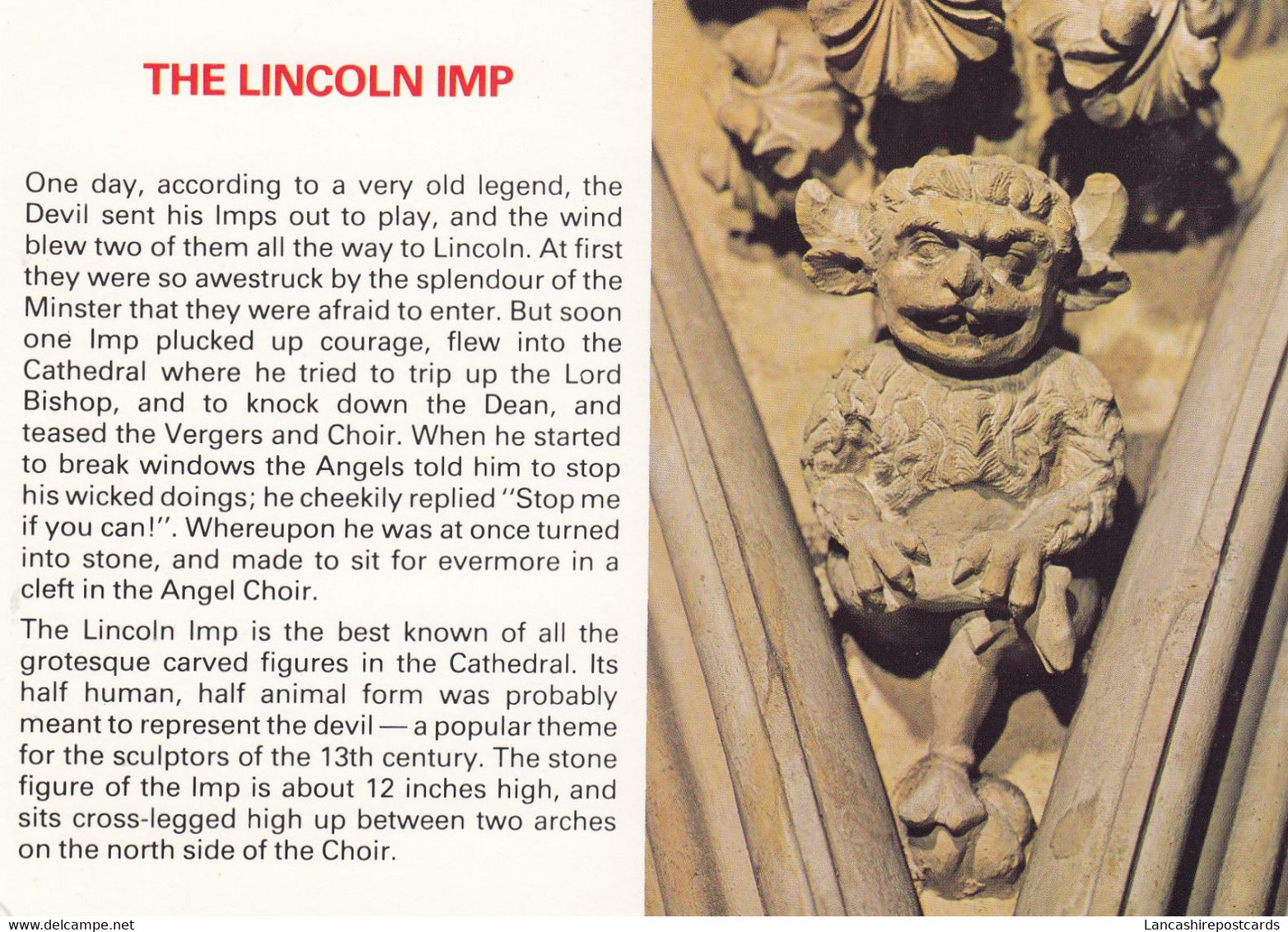 Postcard The Legend Of The Lincoln Imp At Lincoln Minster My Ref B25429 - Lincoln