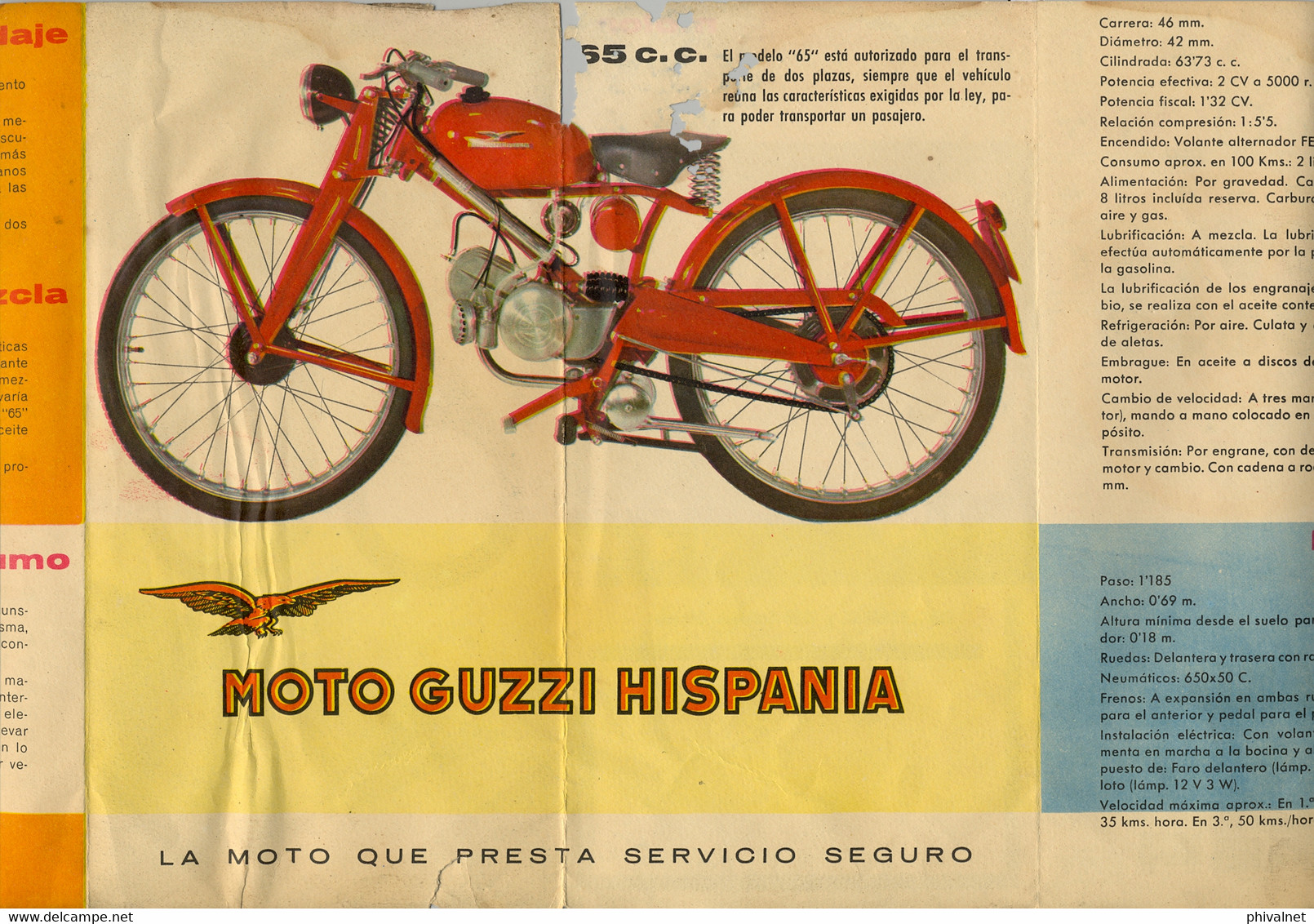 FOLLETO DE PUBLICIDAD DE MOTO GUZZI HISPANIA , CIRCA 1961 , 425 X 205 , MOTOCICLETAS , MOTORCYCLE - Publicidad