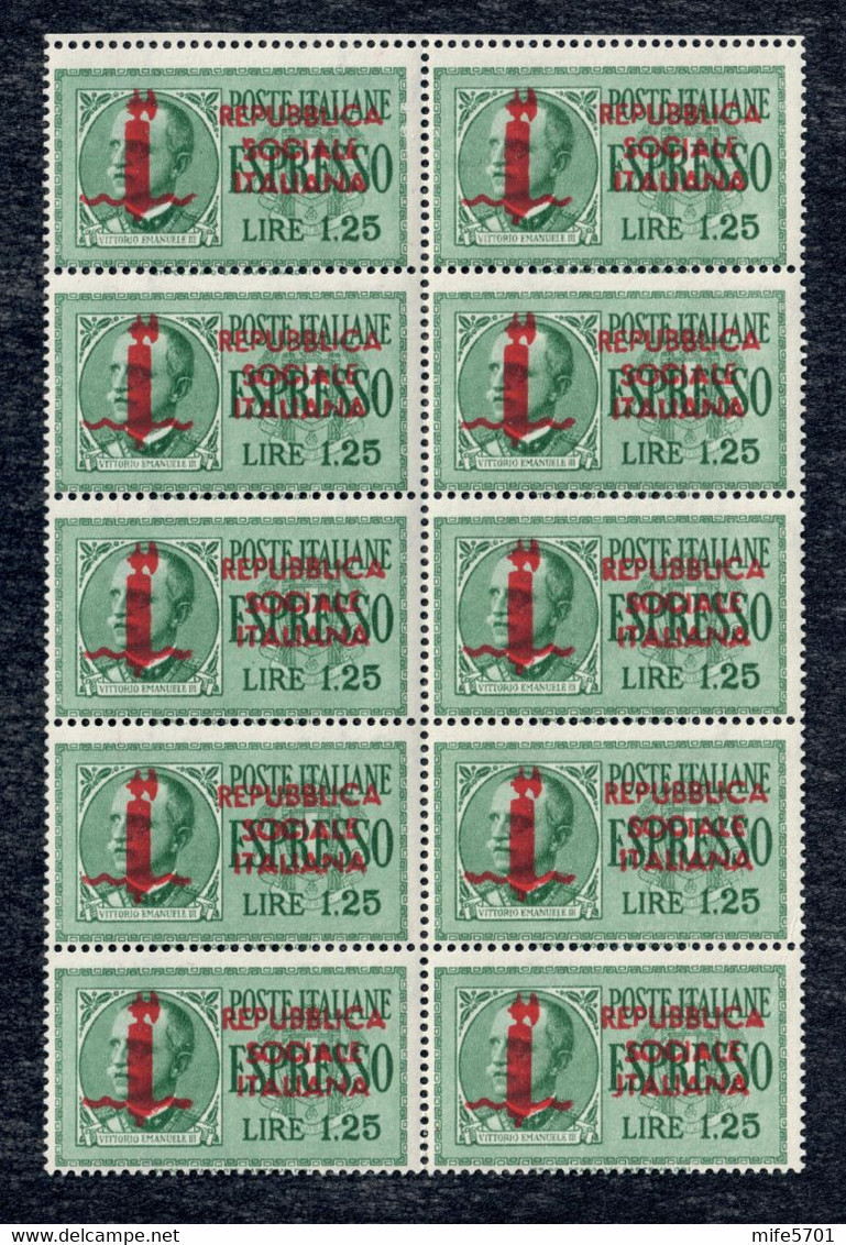 RSI - 10 FRANCOBOLLI ESPRESSO L. 1,25 SOPRASTAMPATI - TIRATURA DI MILANO CON DECALCO - NUOVI MNH ** SASSONE E21 - Express Mail