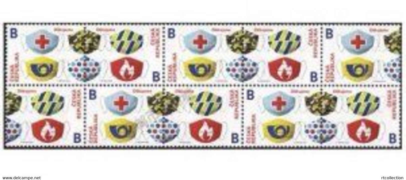 Czech Republic 2020 Block Combat Corona Campaign Thank You Rescue Workers Medical Mask Firefighters Stop Pandemic Stamps - Ungebraucht