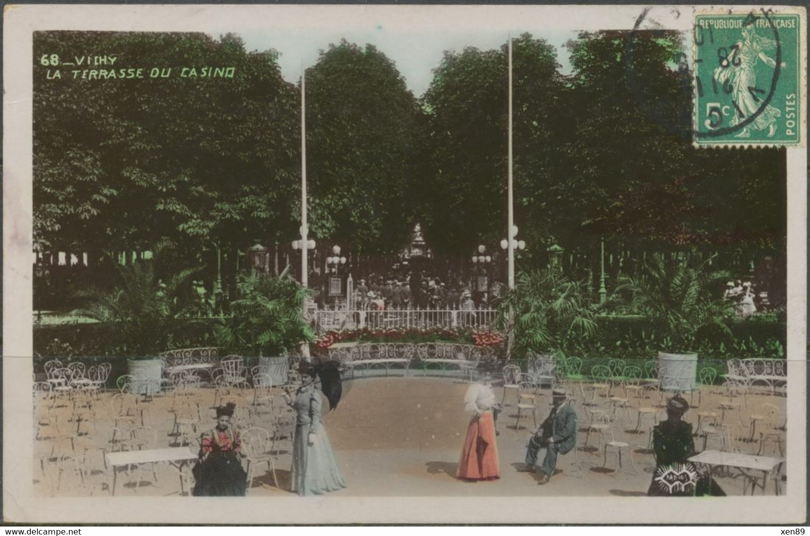 CURIOSITE Sur Semeuse Camée - Sur Carte Postale VICHY - La Terrasse Du Casino - Brieven En Documenten