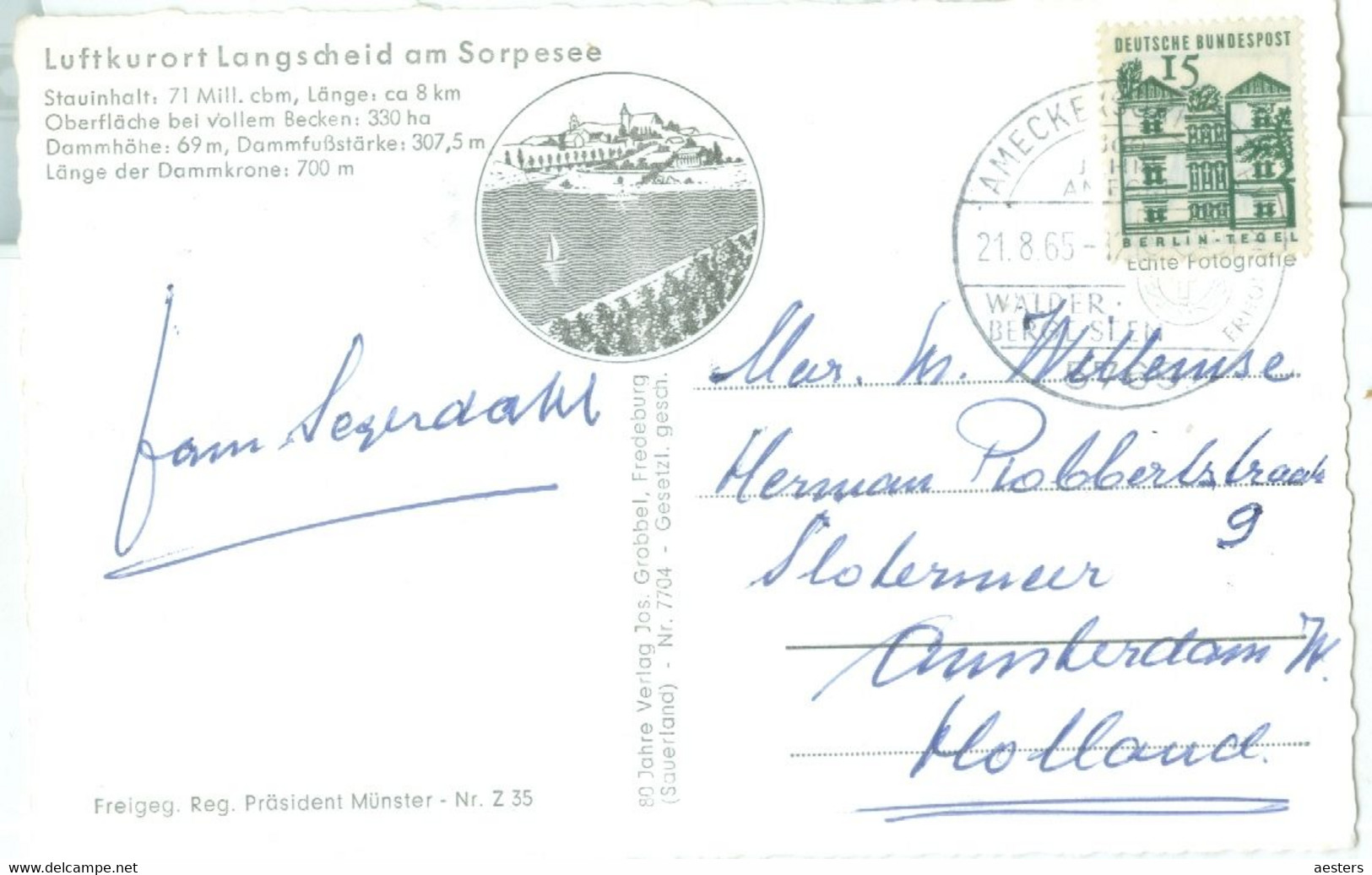 Sorpesee (bei Menden) 1965; Blick Auf Langscheid - Gelaufen. (Jos. Grobbel - Fredeburg) - Menden