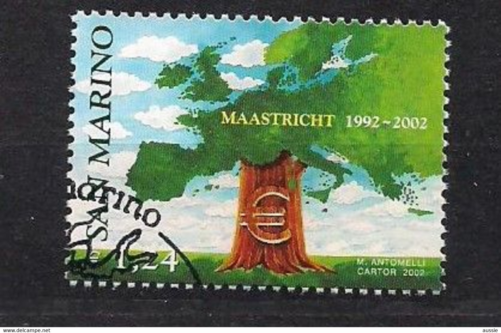San Marino Saint-Marin 2002 Yvertn° 1818 (°) Oblitéré Used Cote 3 € Traite De Maastricht Verdrag - Gebruikt