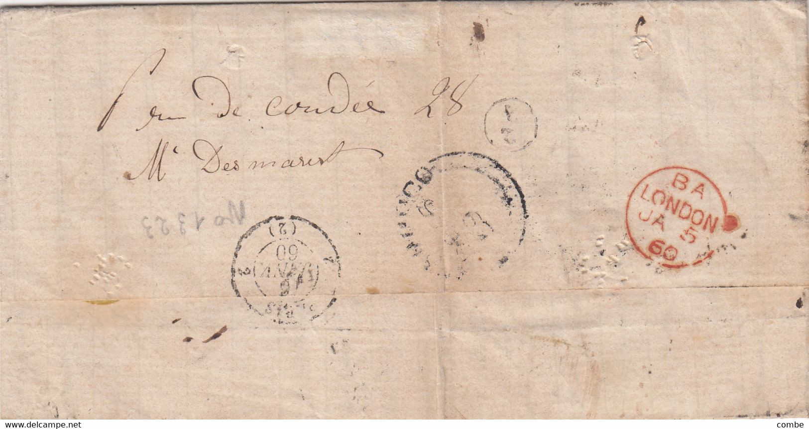 LETTRE BRESIL. PERMAMBUCO. 6 DEC 1859. GB/1F60c. POUR PARIS PAR LONDRES. TAXE 8 - Prephilately