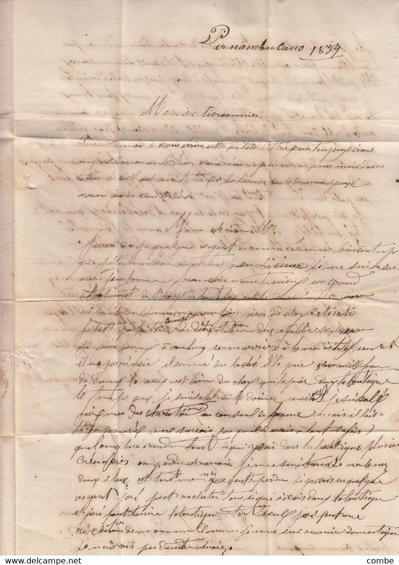 LETTRE BRESIL. PERMAMBUCO. 6 DEC 1859. GB/1F60c. POUR PARIS PAR LONDRES. TAXE 8 - Prefilatelia