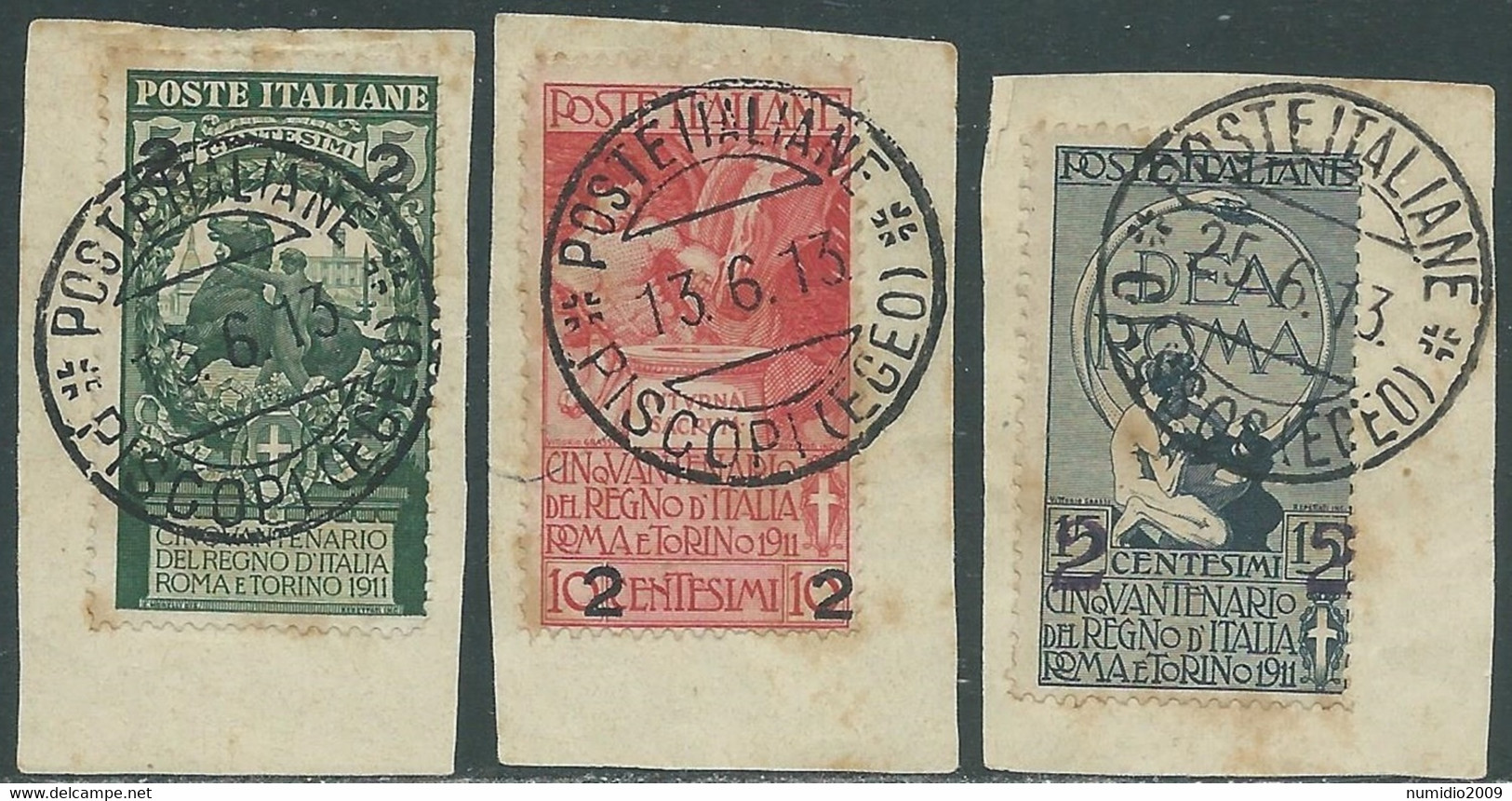 1913 REGNO USATO SOPRASTAMPATI 3 VALORI ANNULLO PISCOPI EGEO - RB26-10 - Egée (Piscopi)