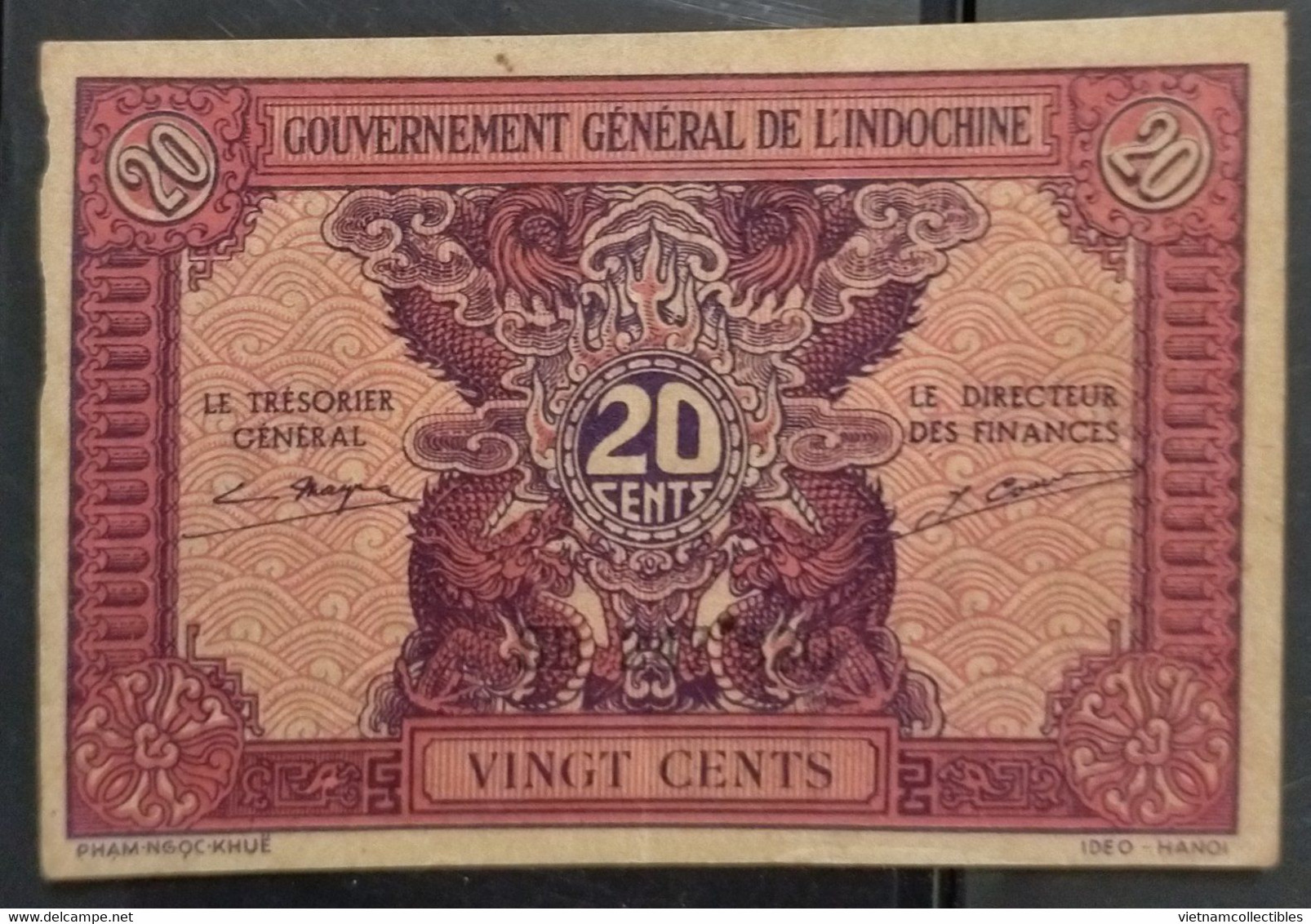 Indochine Indochina Vietnam Viet Nam Laos Cambodia 20 Cents AU Banknote Note 1942 - P#90 / 2 Photo - Indocina