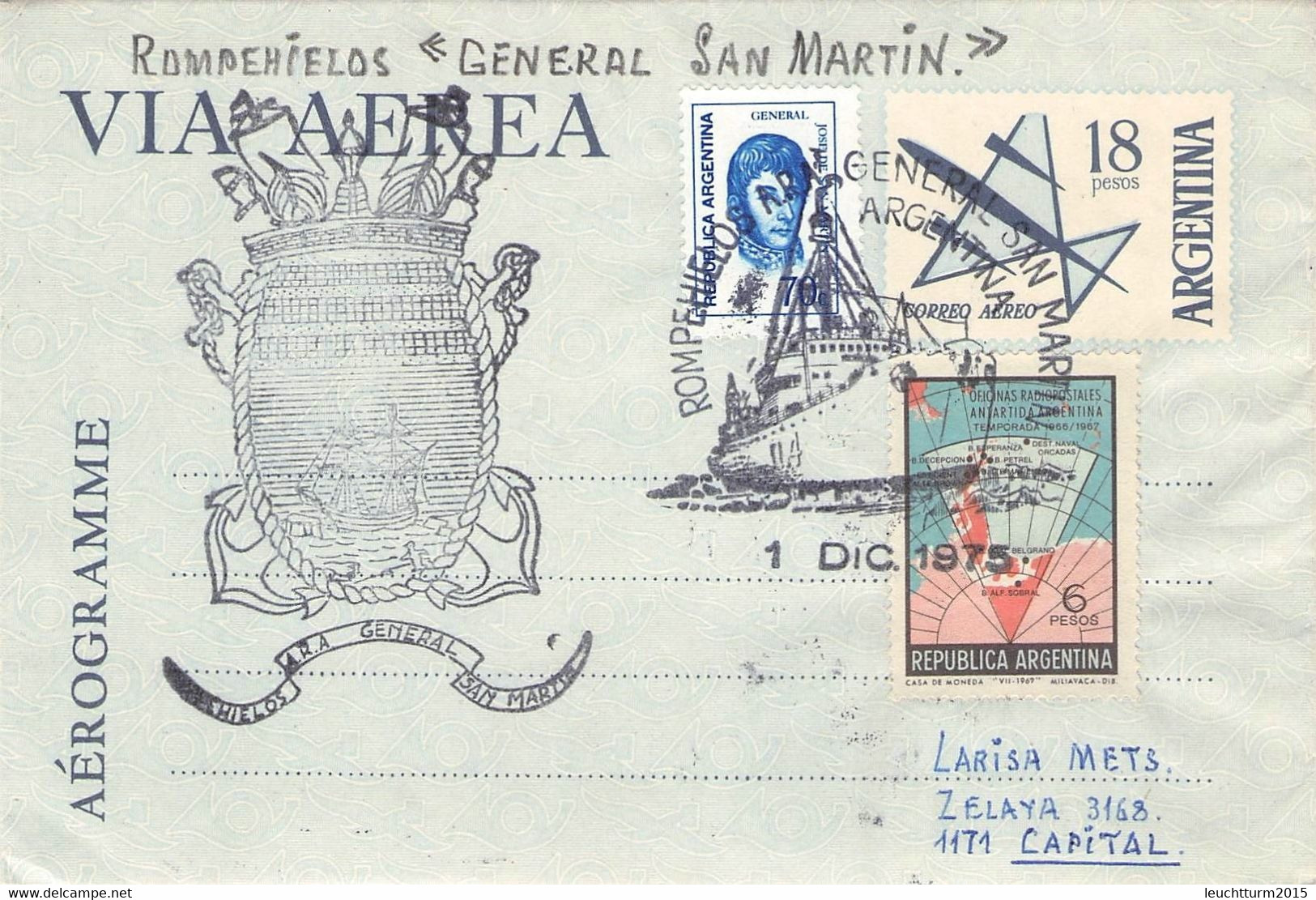 ARGENTINA - AEROGRAMME 18 P Uprated 1975 / ZO175 - Poste Aérienne