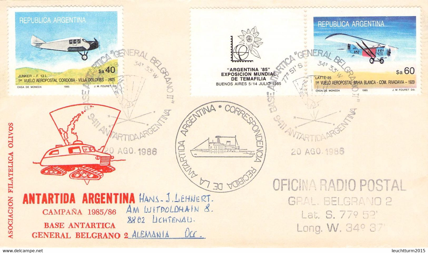ARGENTINA - ANTARTIDA ARGENTINA CAMPANA 1985/86 / ZO176 - Covers & Documents