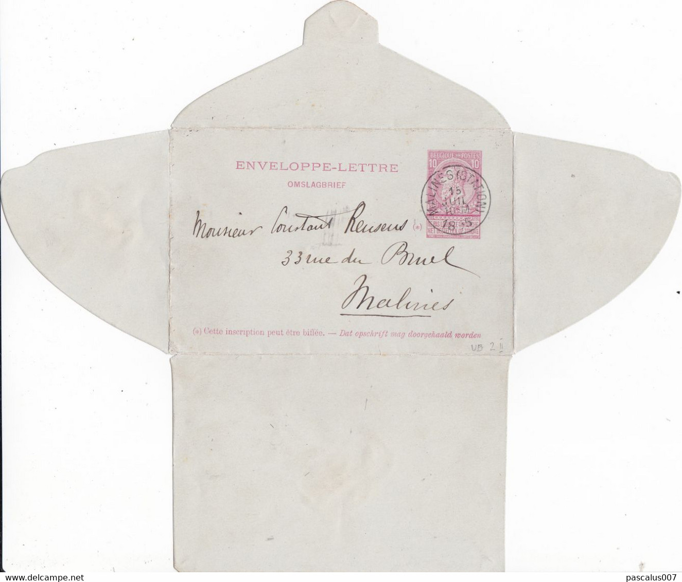 B01-389 Entier Postal Enveloppe Lettre 2a 97.5 De 1894 10c Carmin Rose Sur Gris Bleu  Léopold II - 15-7-1895 Malines - Enveloppes-lettres