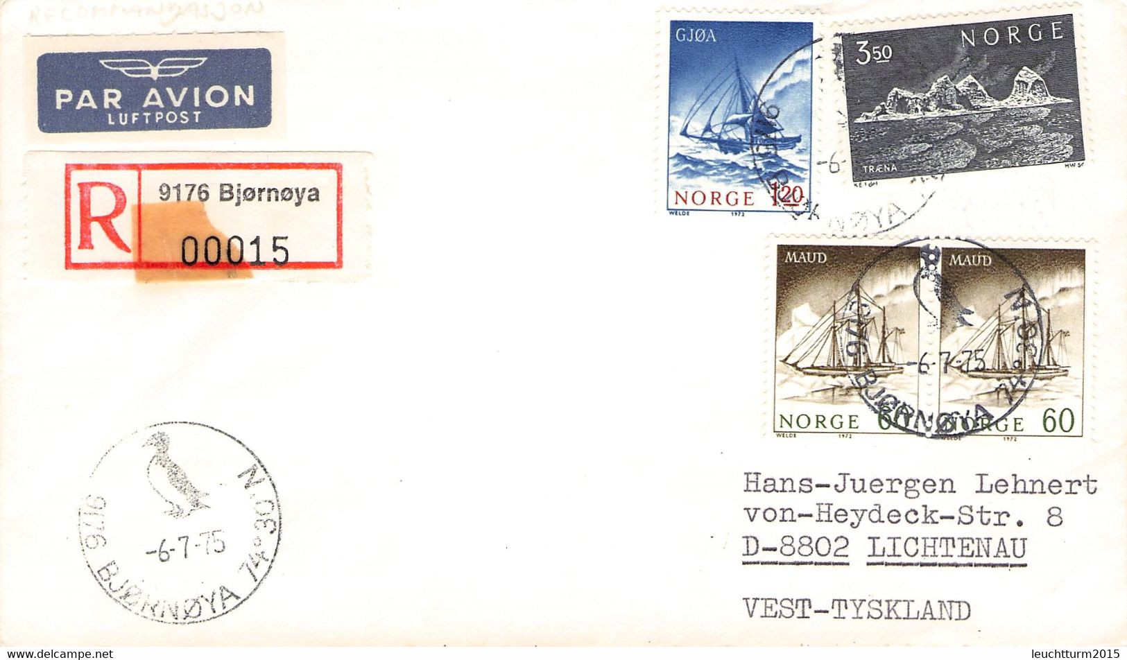 NORWAY - REGISTERED MAIL FROM Bjørnøya 1975 / ZO182 - Briefe U. Dokumente