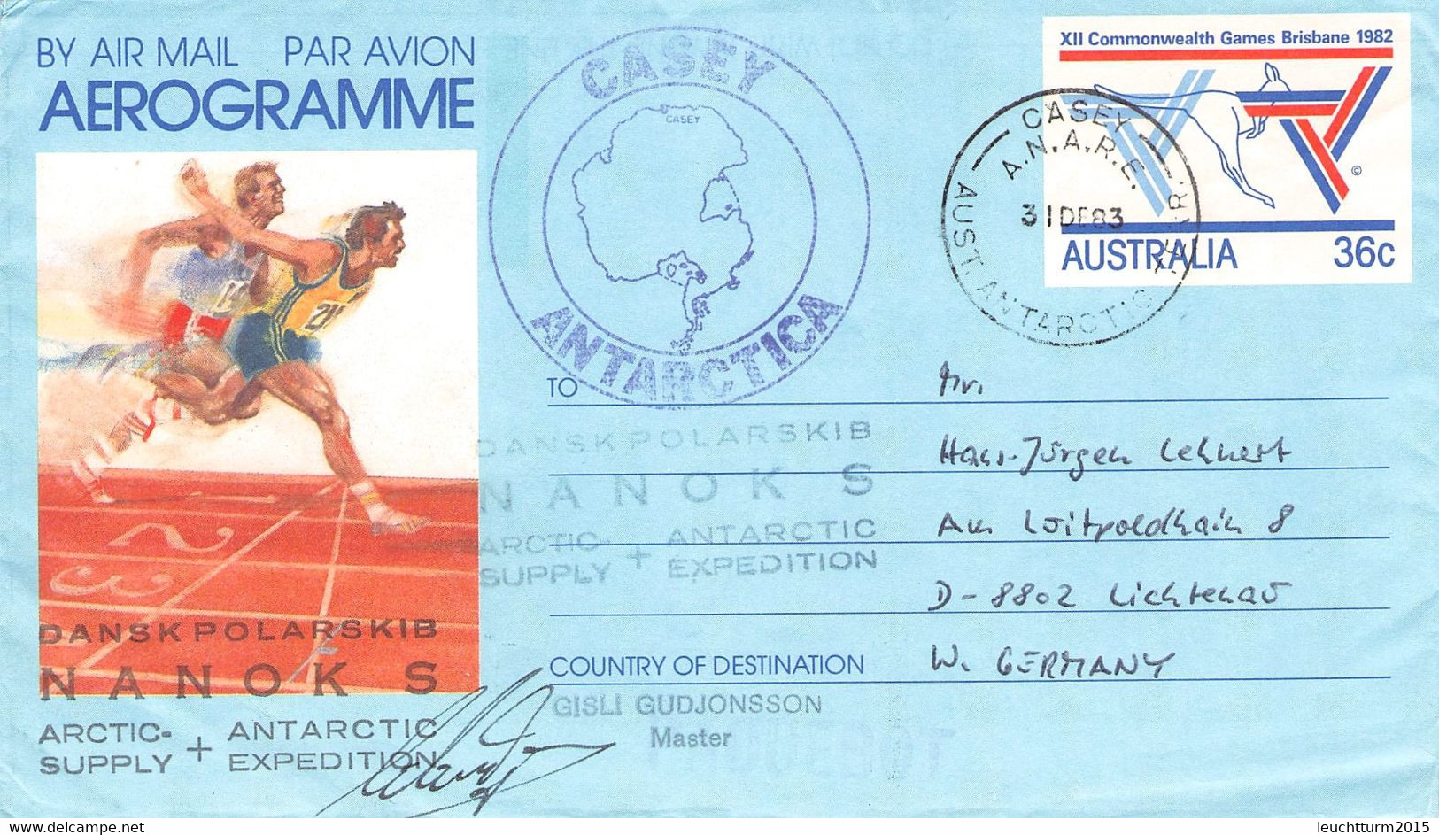 AUSTRALIA - AEROGRAMME1983 CASEY/ANTARCTICA > GERMANY  / ZO196 - Luchtpostbladen