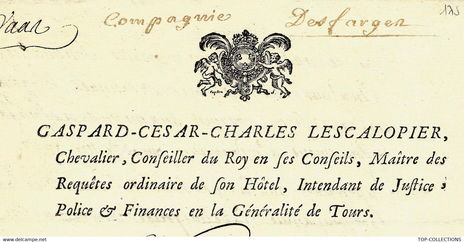 1757 ANCIEN REGIME Louis XV TOURS TOURAINE REGIMENT DE LA REINE DRAGONS MILITARIA LESCALOPIER 1757 - Historische Documenten