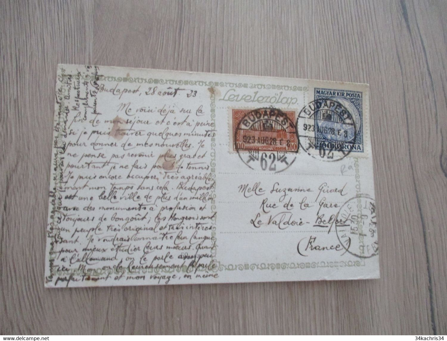 Sur CPA Budapest Bel Affranchissement Et Cachet 2 TP 1928 T62T - Poststempel (Marcophilie)