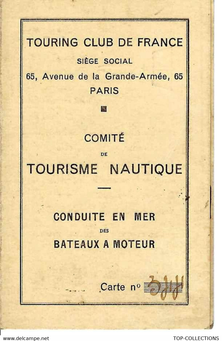 1937 NAUTISME TOURING CLUB DE FRANCE CARTE NOMINATIVE Pavillon Nautique Bateau Michelle  Calastreme Louis - Verzamelingen