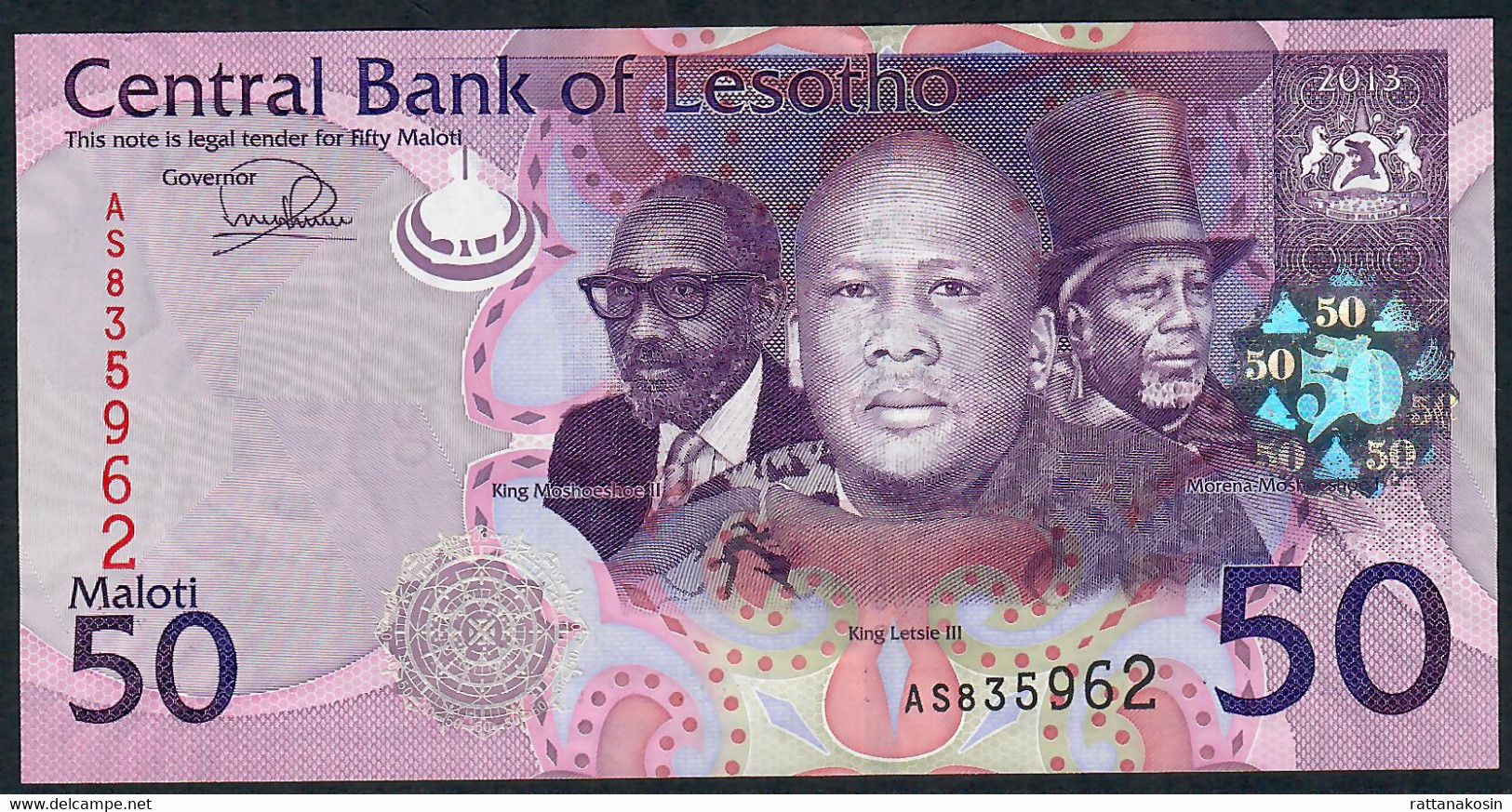 LESOTHO P23b 50 MALOTI 2013 #AS Signature 9a     UNC. - Lesotho