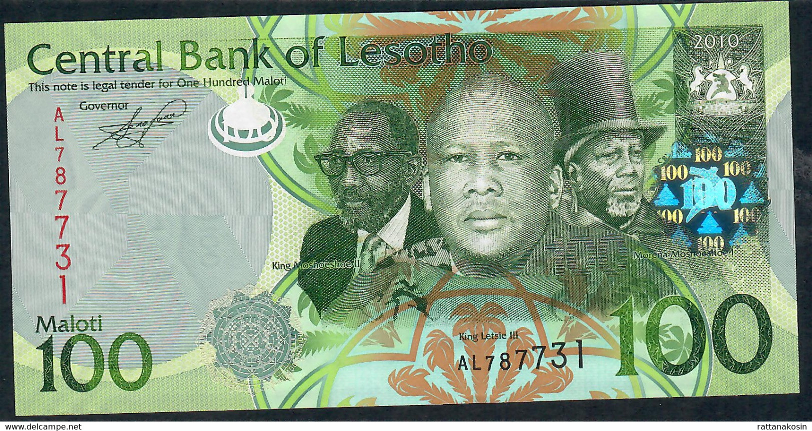 LESOTHO P24a 100 MALOTI 2010 #AL Signature 8     UNC. - Lesoto