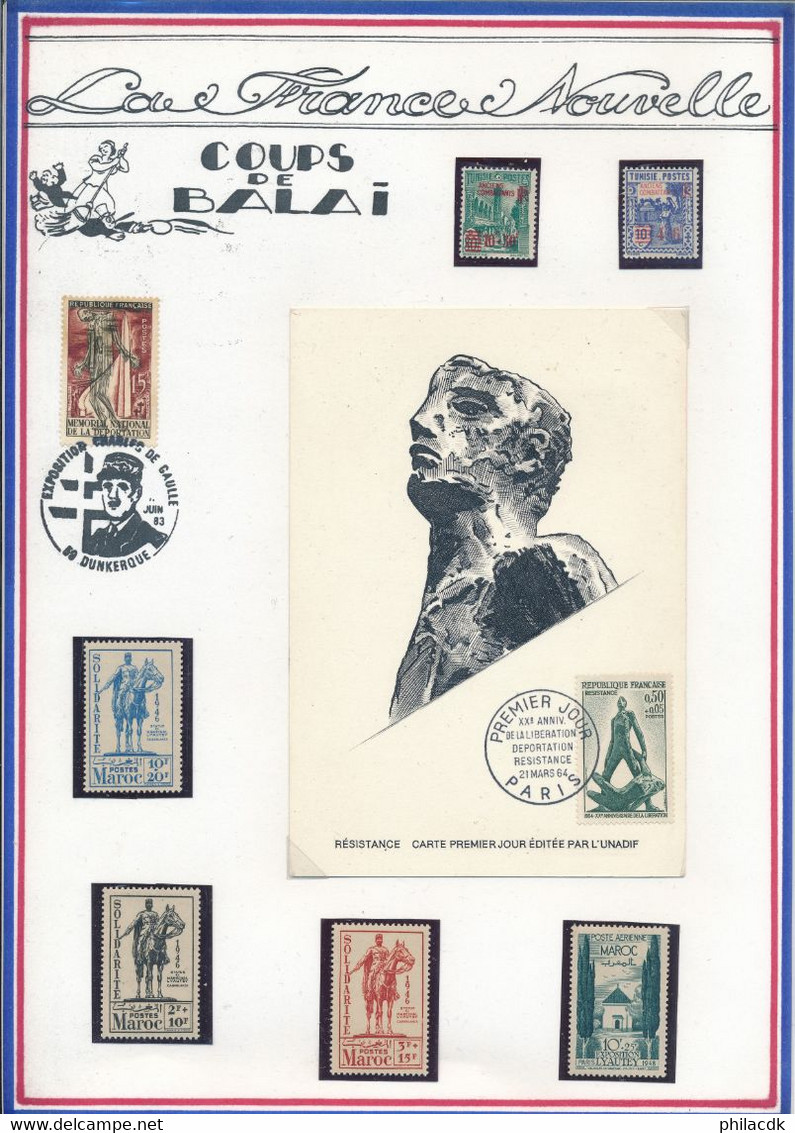 BELLE COLLECTION SUR 34 PAGES DE PRESENTATION SECONDE GUERRE MONDIALE POUR ETUDE AVEC TIMBRES BLOCS DOCUMENTS - Guerre Mondiale (Seconde)