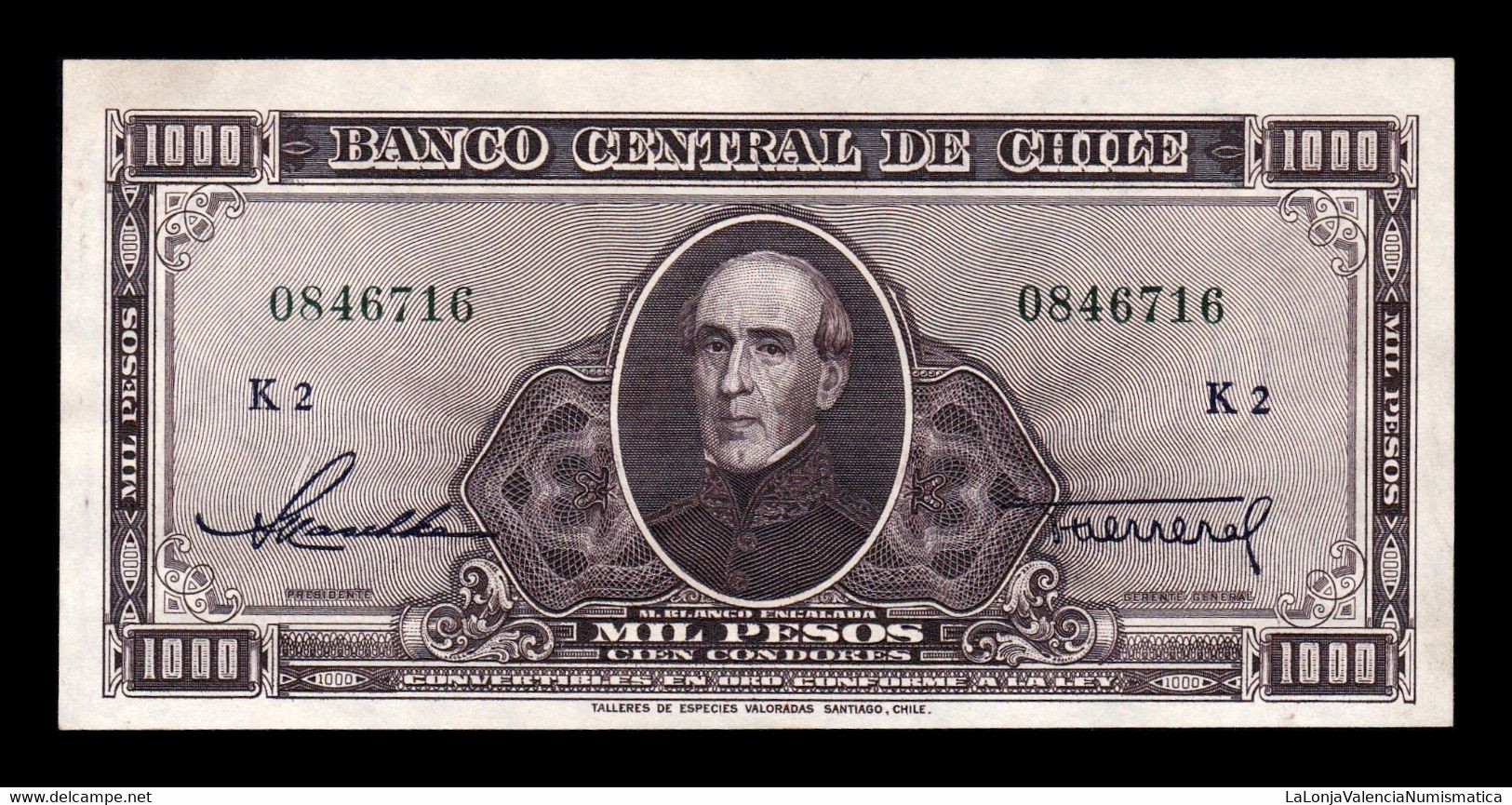 Chile 1000 Pesos 1947-1959 Pick 116(4) EBC/+ XF/+ - Chile