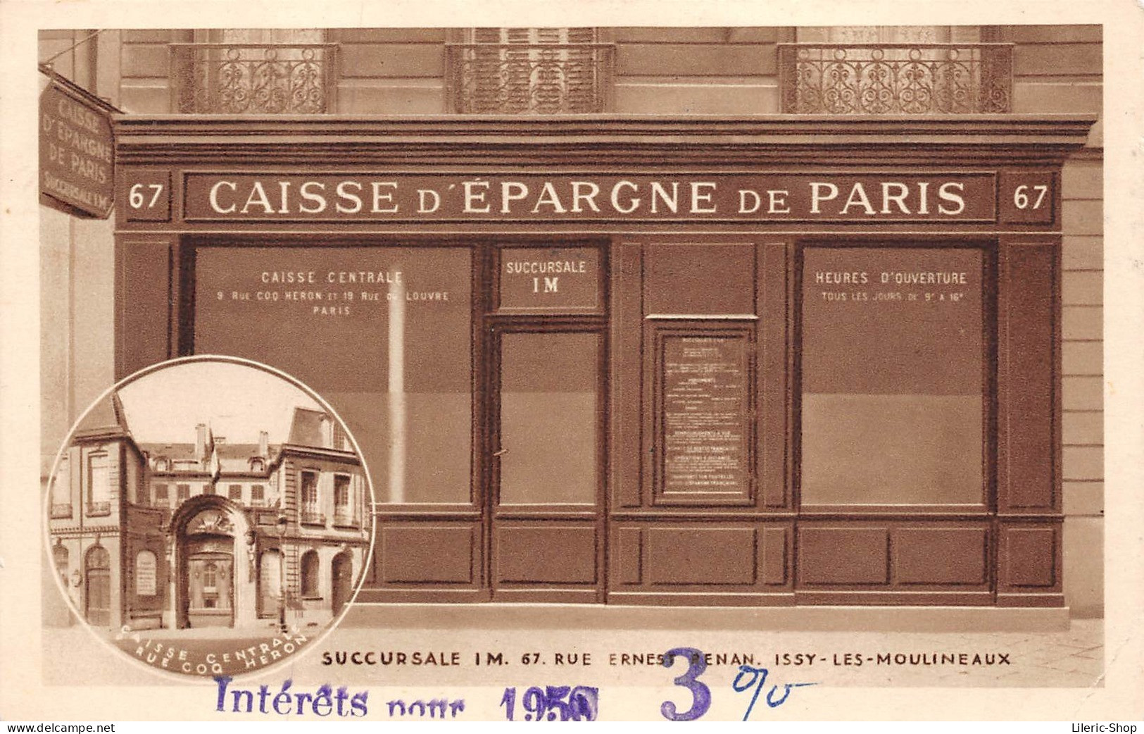 Caisse D'Épargne De Paris - Succursale Im. 67 Rue Ernest Renan ISSY-les-MOULINAUX (92) - 1951 Cpsm - Issy Les Moulineaux