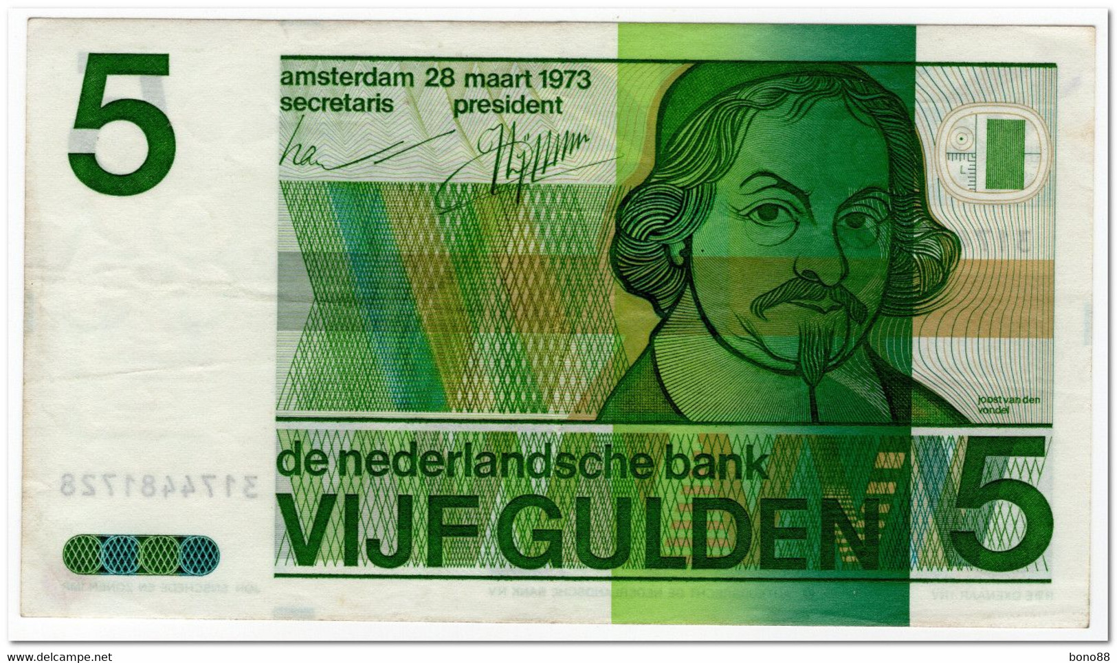 NETHERLANDS,5 GULDEN,1973,P.95,XF - 5 Florín Holandés (gulden)