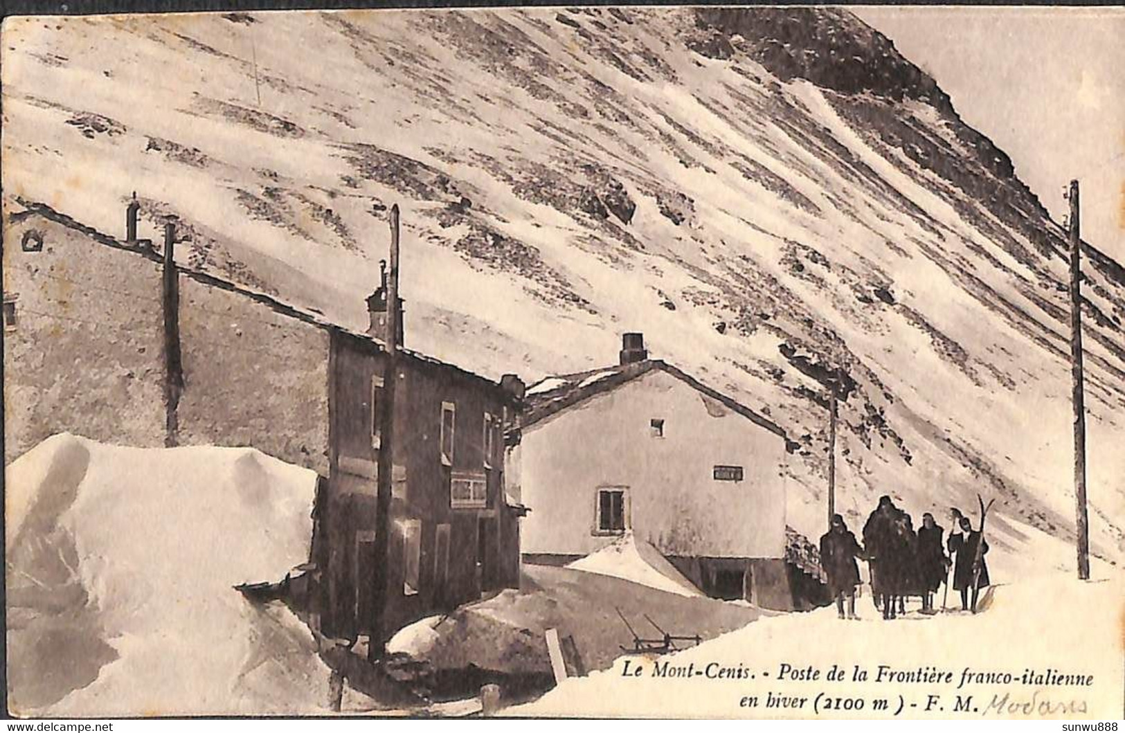 73 - Le Mont-Cenis - Poste De La Frontière Franco-italienne En Hiver (animée 1917 Edit. F. Montaz) - Val Cenis