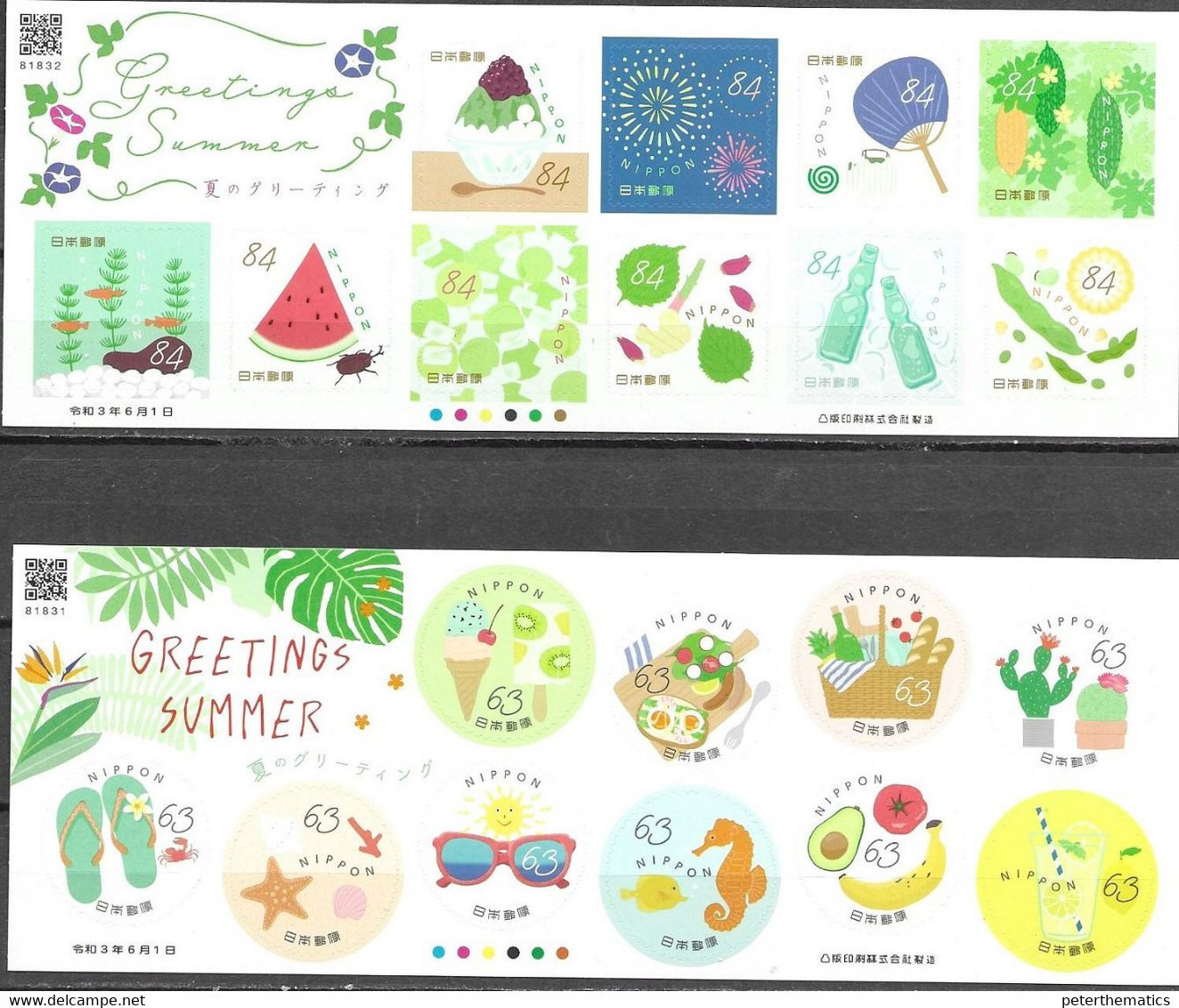 JAPAN, 2021, MNH, SUMMER GREETINGS, FISH, SEAHORSES, STARFISH, FRUIT, FOOD, CACTI, 2 SHEETLETS - Otros & Sin Clasificación